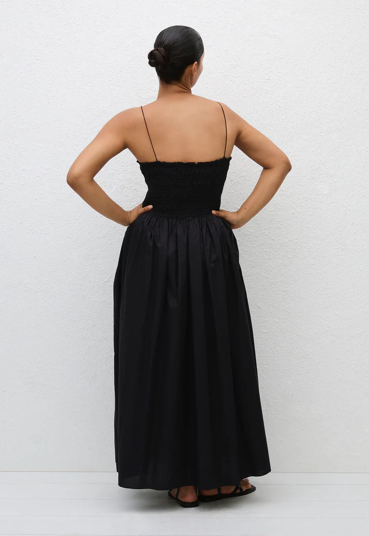 SHIRRED BODICE DRESS - BLACK