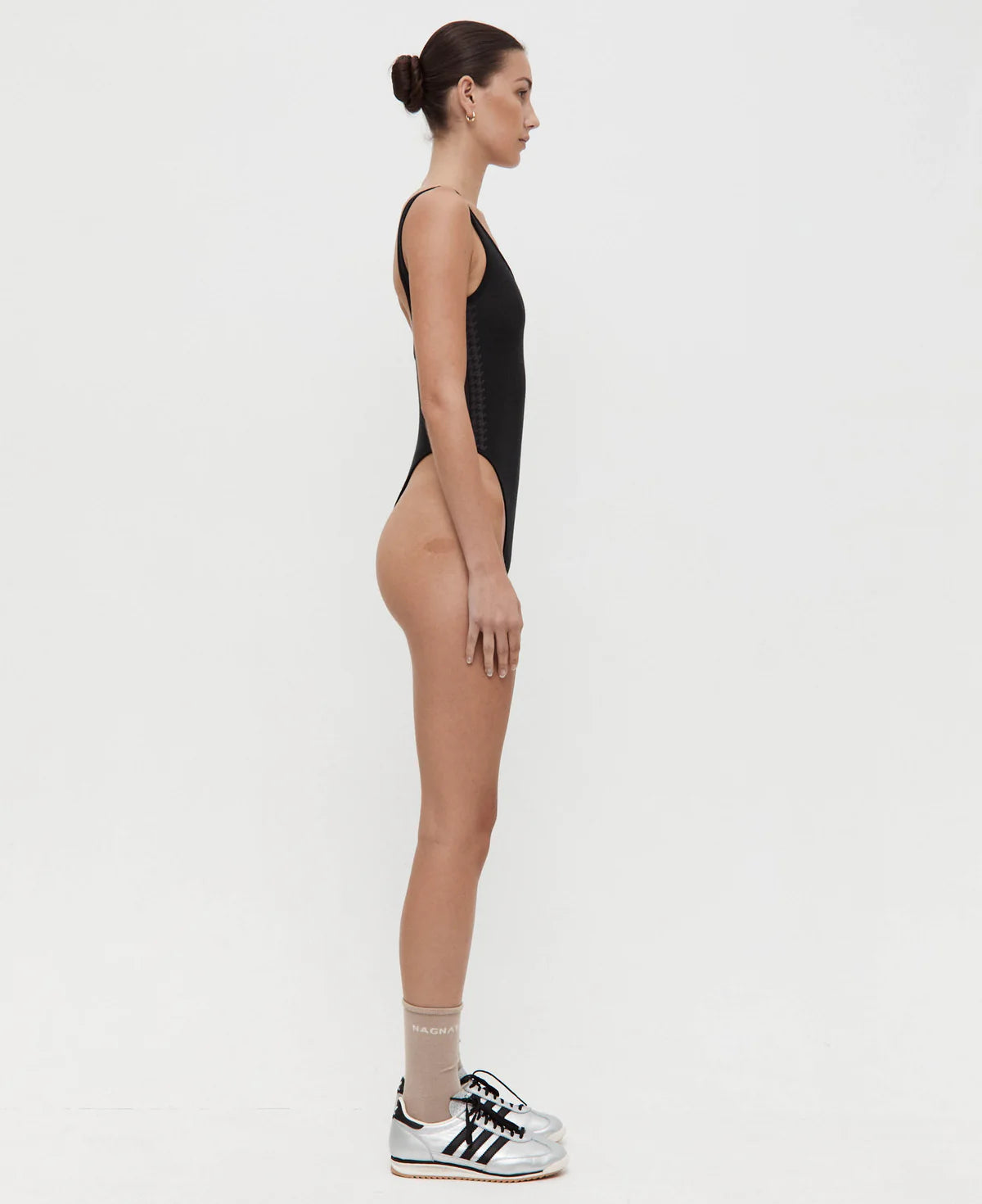 HOUNDSTOOTH WOOL BODYSUIT - BLACK