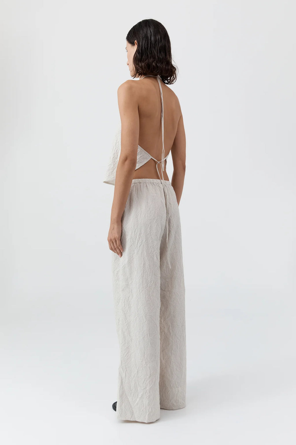 CRUSHED HALTER TOP - PETITE PINSTRIPE