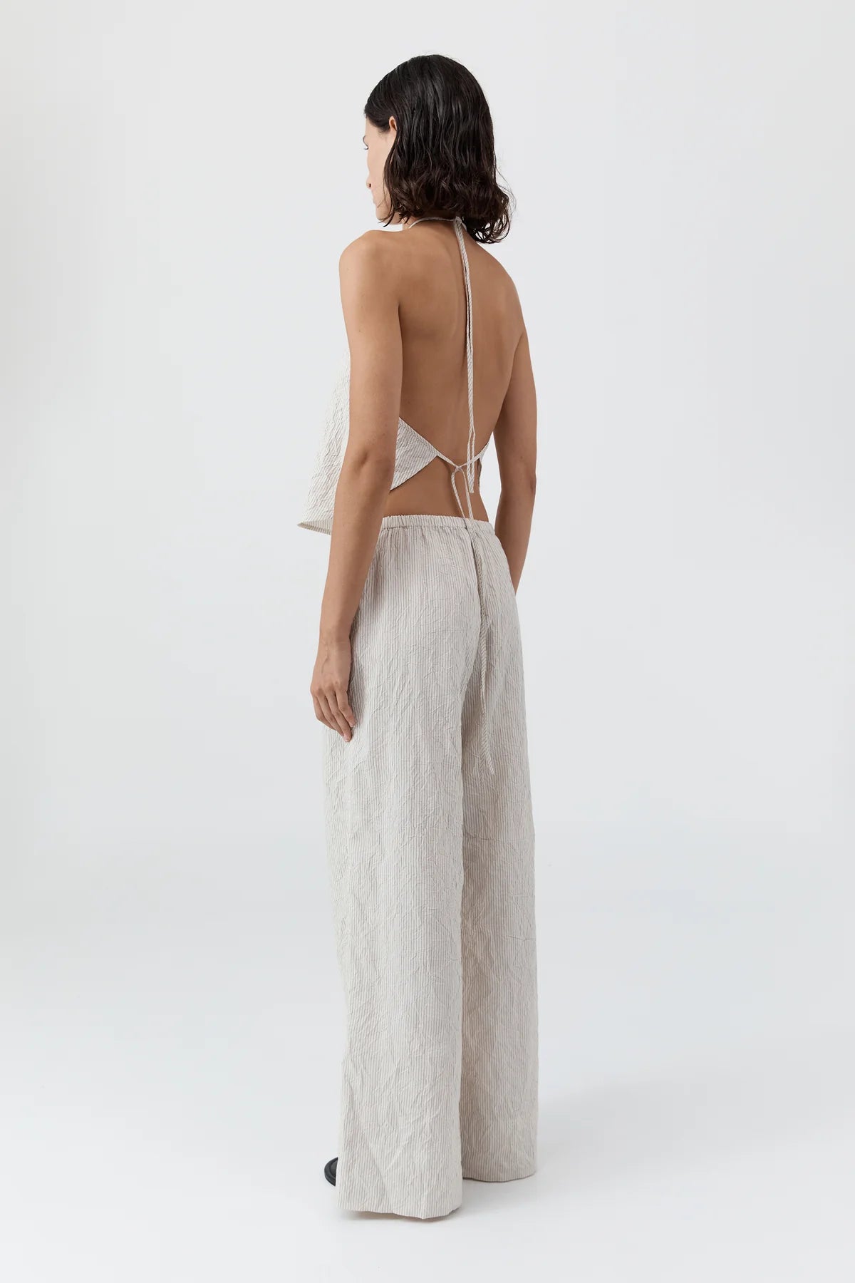 CRUSHED HALTER TOP - PETITE PINSTRIPE