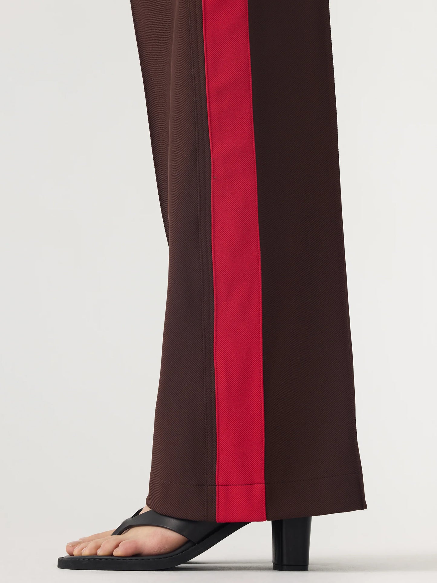 TWILL STRIPE DETAIL PANT - CAROB AND RED