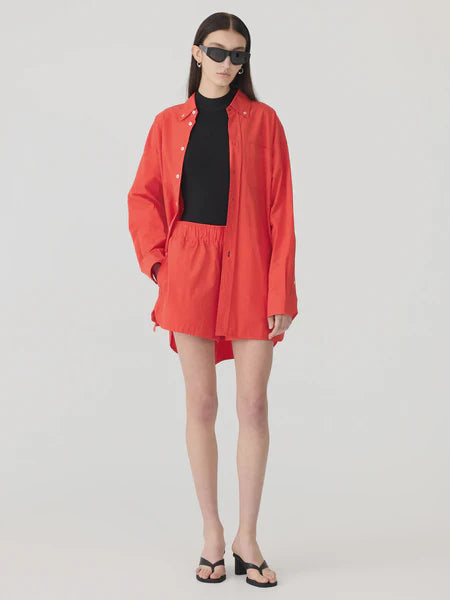 CRUSHED COTTON OVERSIZED SHIRT - RED