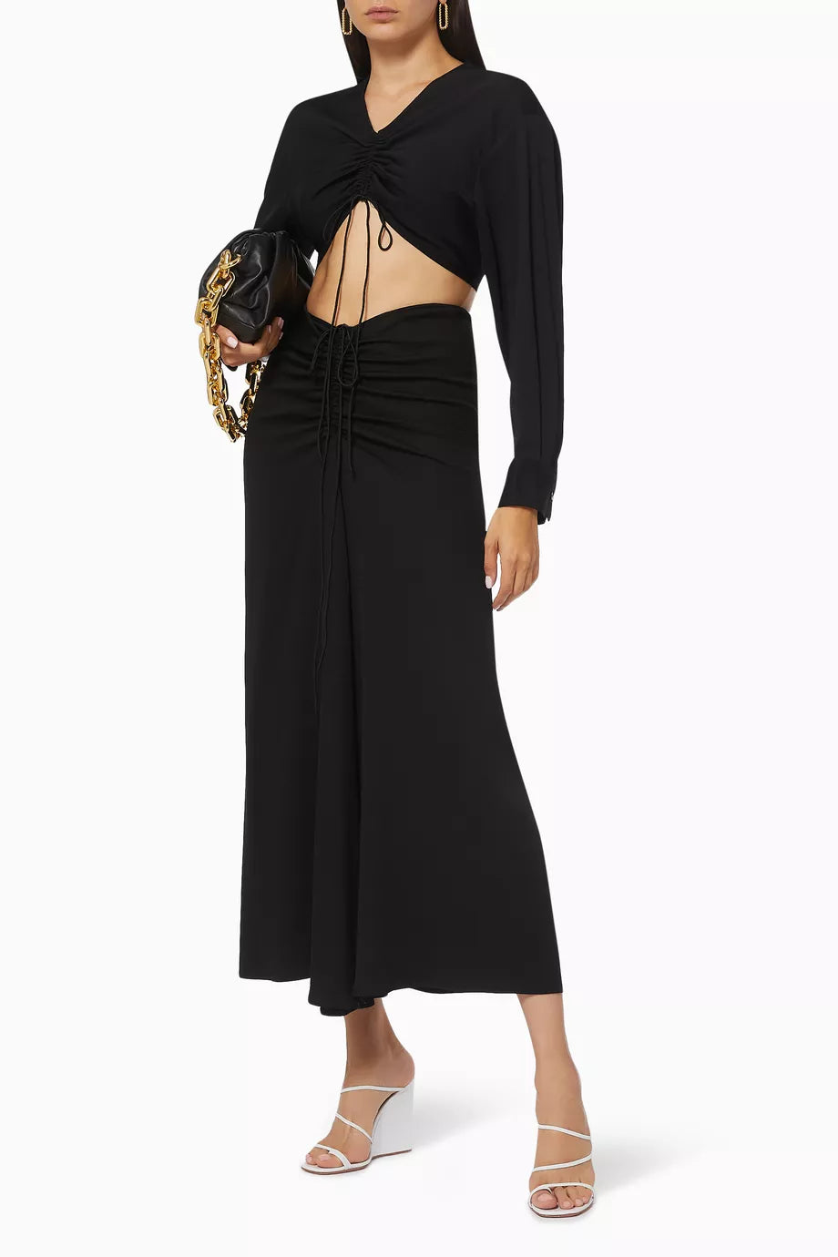 RUCHED CROP SHIRT - BLACK