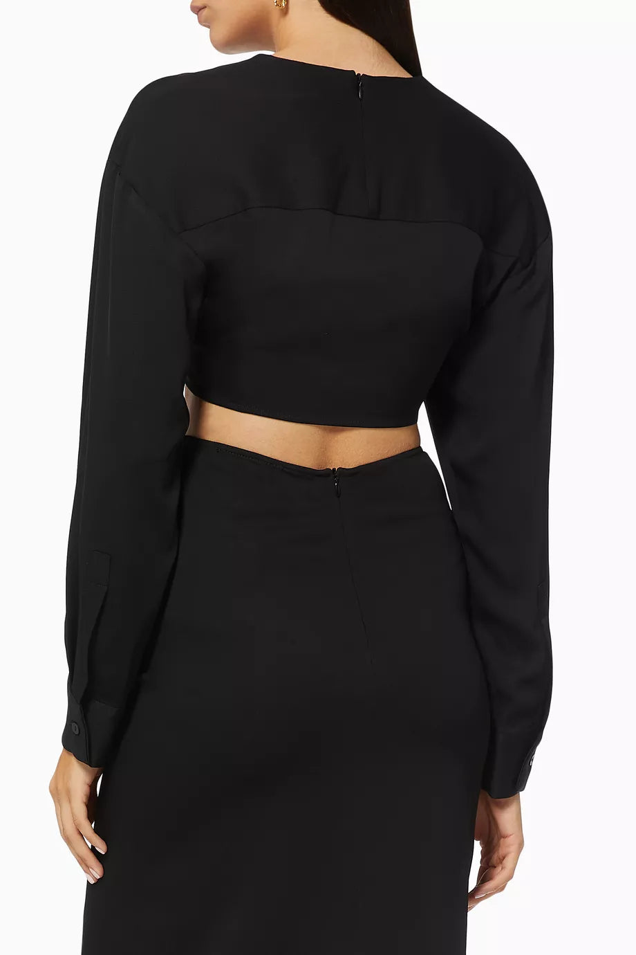 RUCHED CROP SHIRT - BLACK