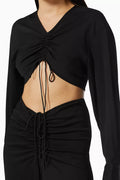 RUCHED CROP SHIRT - BLACK