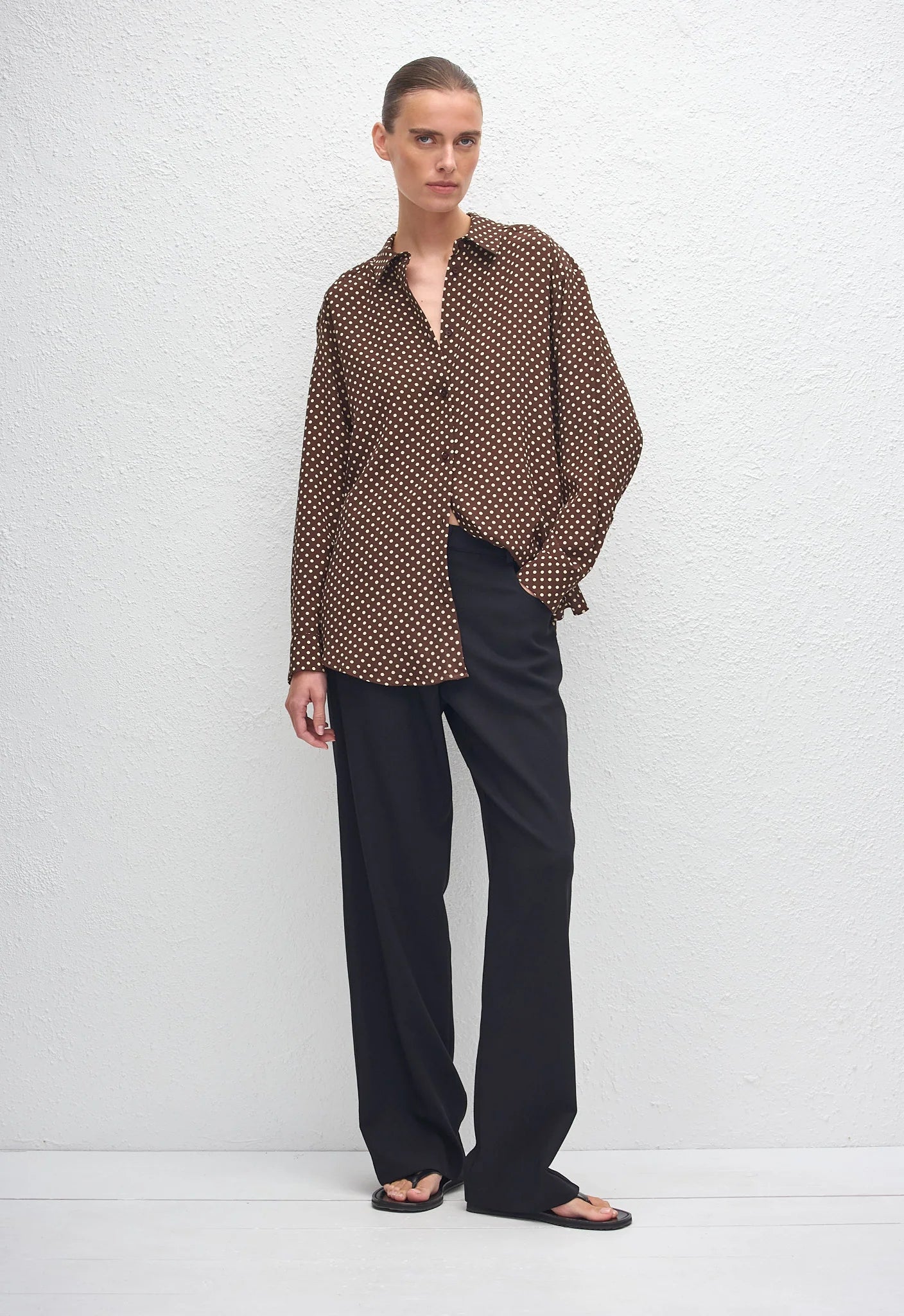 LONG SLEEVE SILK SHIRT - POLKA DOT CHOCOLATE