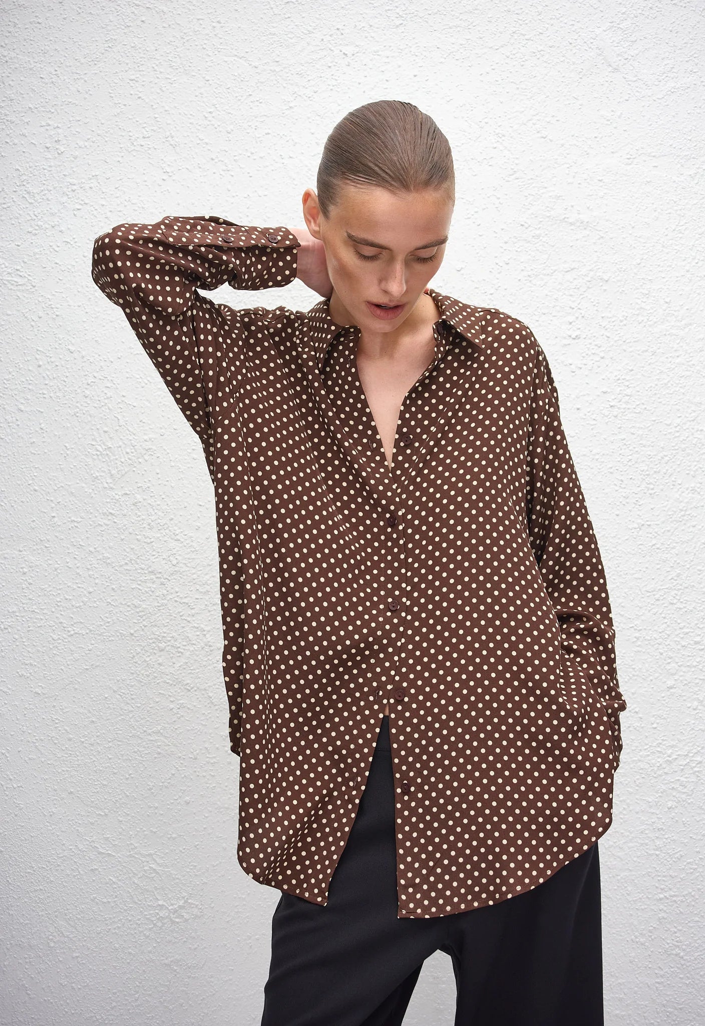 LONG SLEEVE SILK SHIRT - POLKA DOT CHOCOLATE