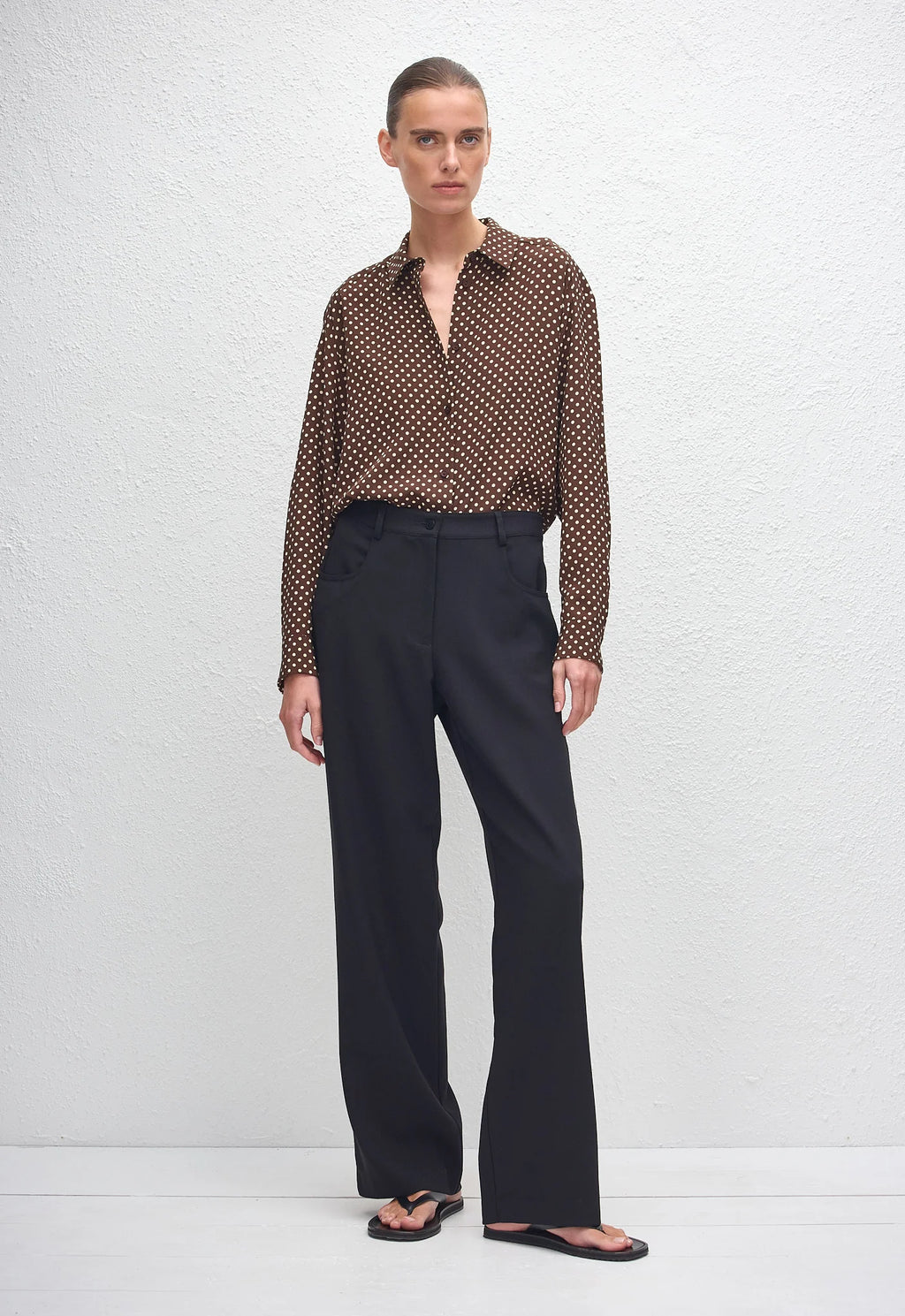 LONG SLEEVE SILK SHIRT - POLKA DOT CHOCOLATE