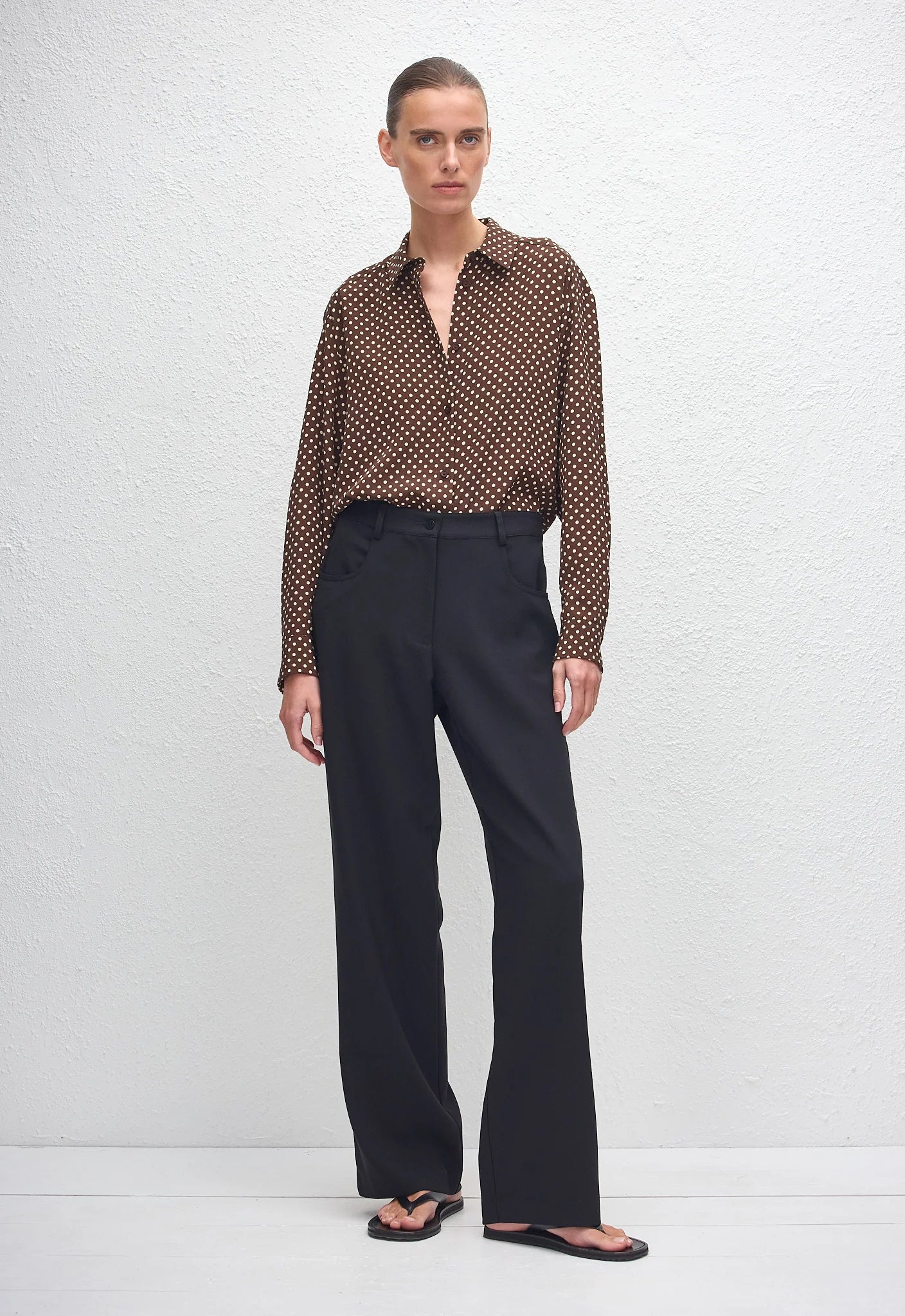 LONG SLEEVE SILK SHIRT - POLKA DOT CHOCOLATE
