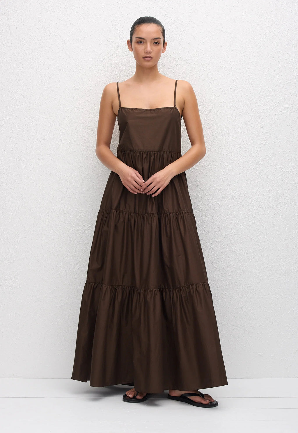 TIERED LOW BACK SUNDRESS - CHOCOLATE