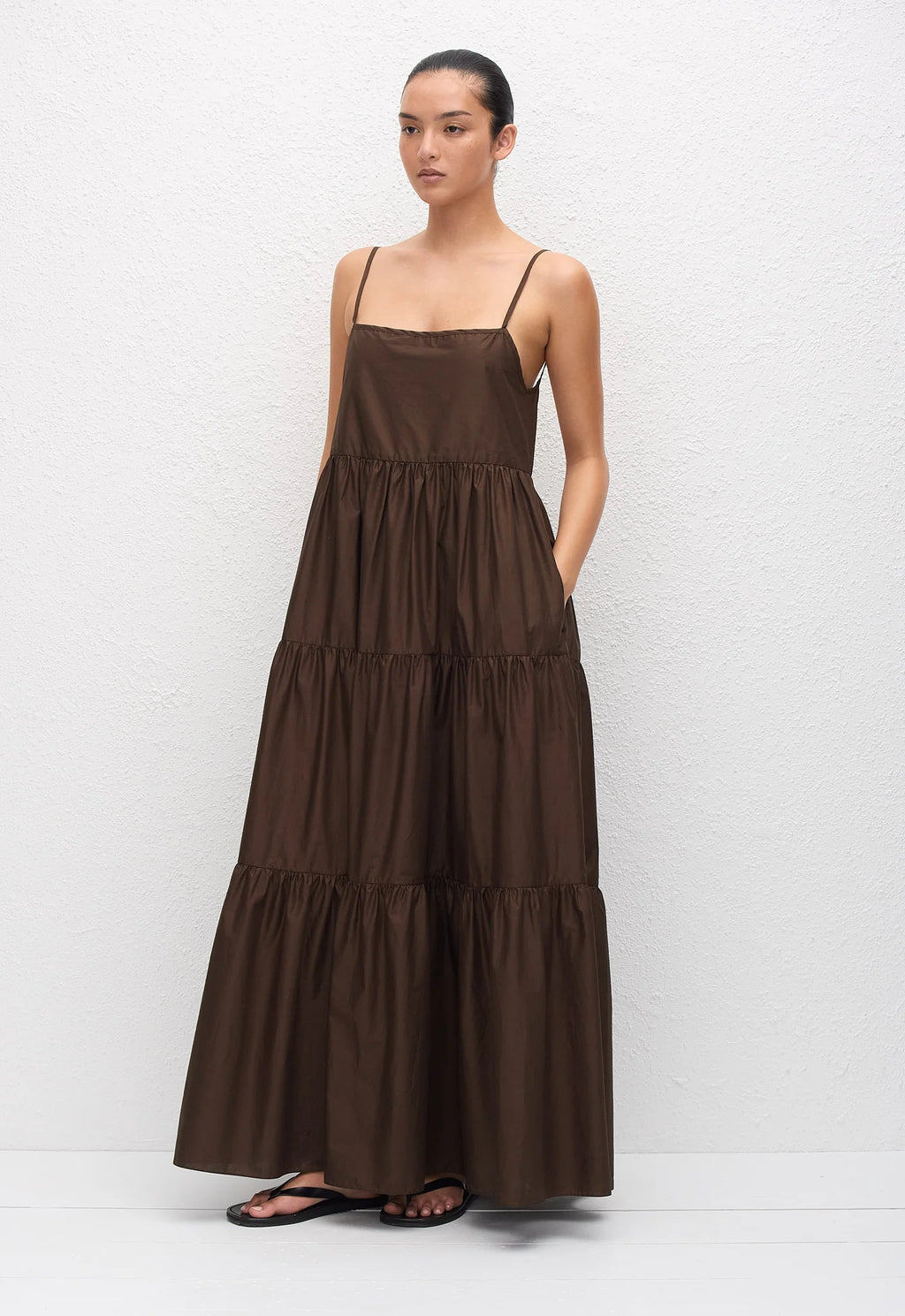 TIERED LOW BACK SUNDRESS - CHOCOLATE