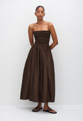 SHIRRED BODICE DRESS - CHOCOLATE