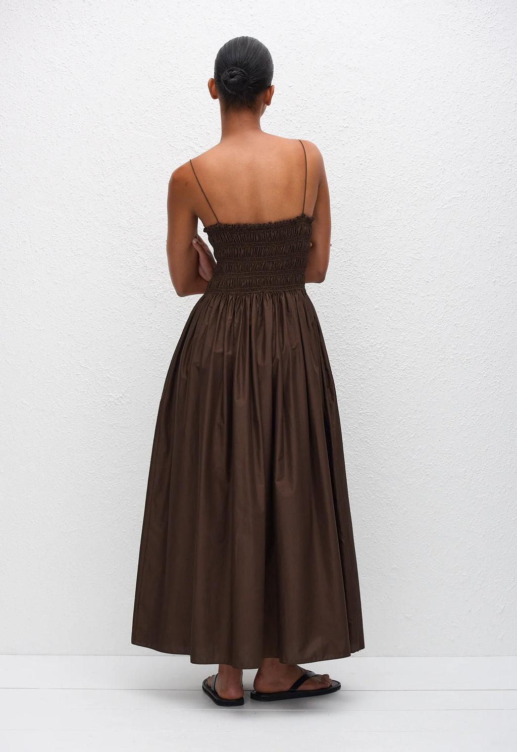 SHIRRED BODICE DRESS - CHOCOLATE
