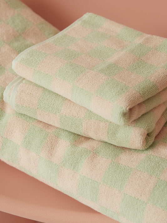 HAND TOWELS SET OF 2 - MINT SMALL CHECK