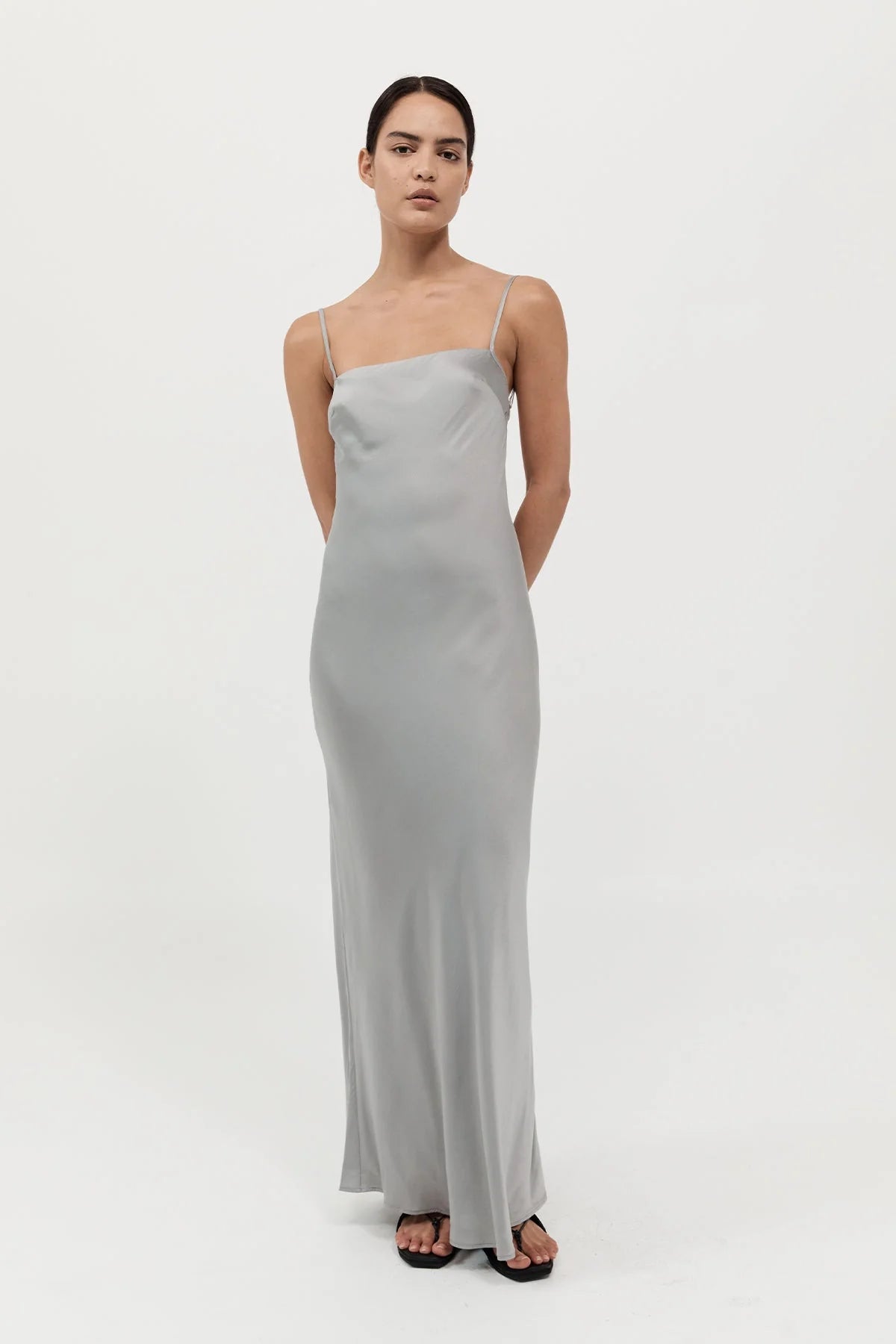 LOW BACK SLIP DRESS - SILVER