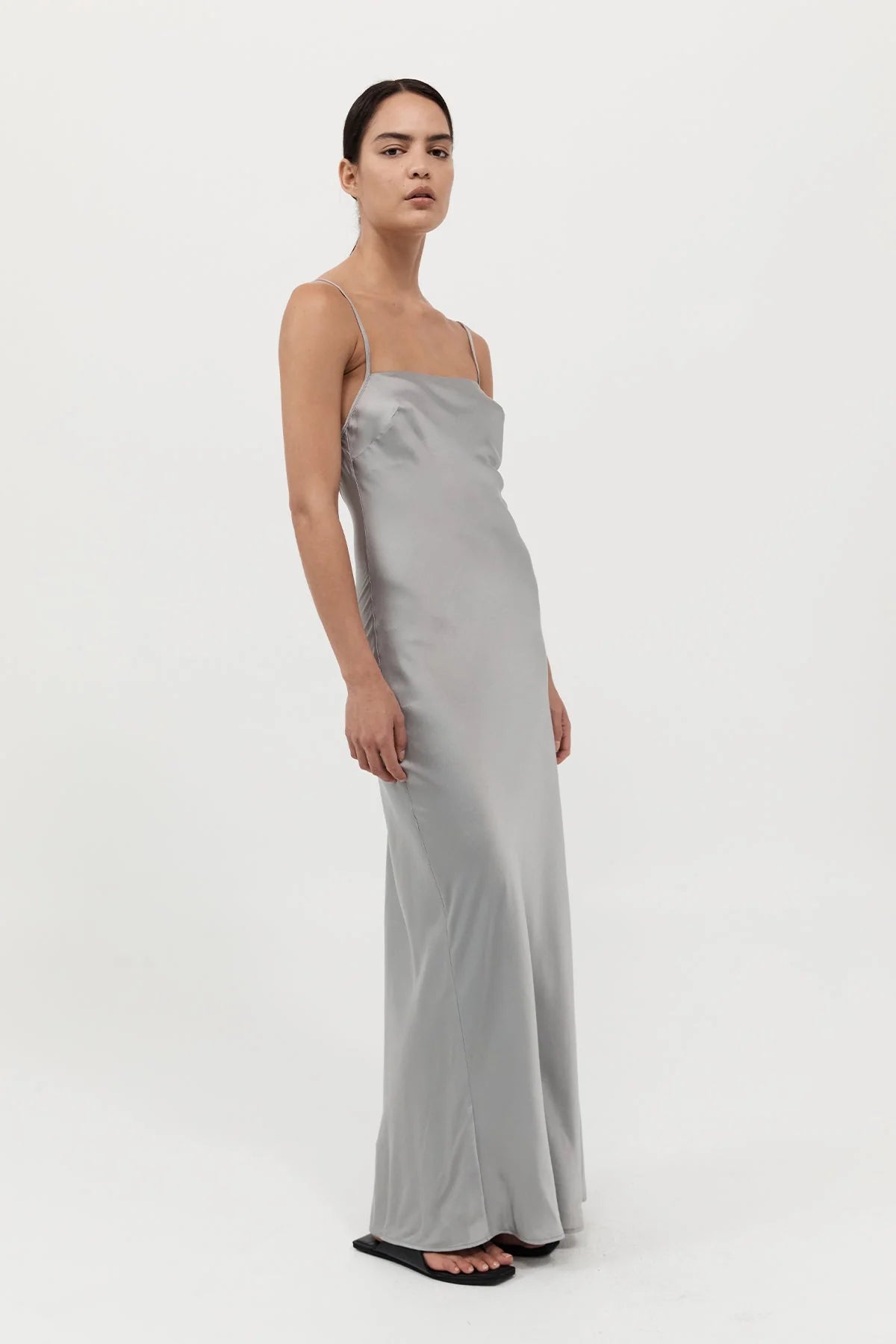 LOW BACK SLIP DRESS - SILVER