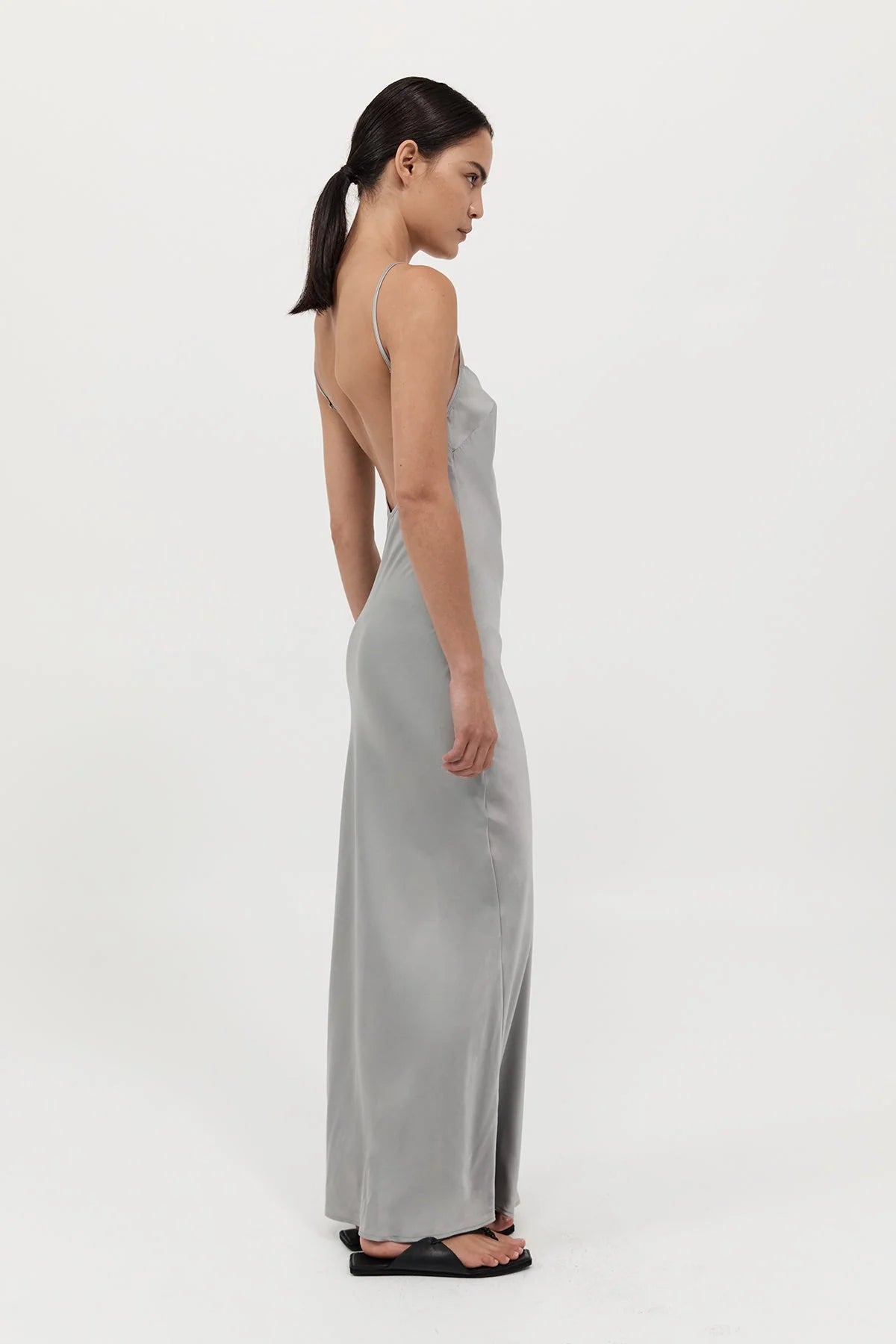 LOW BACK SLIP DRESS - SILVER