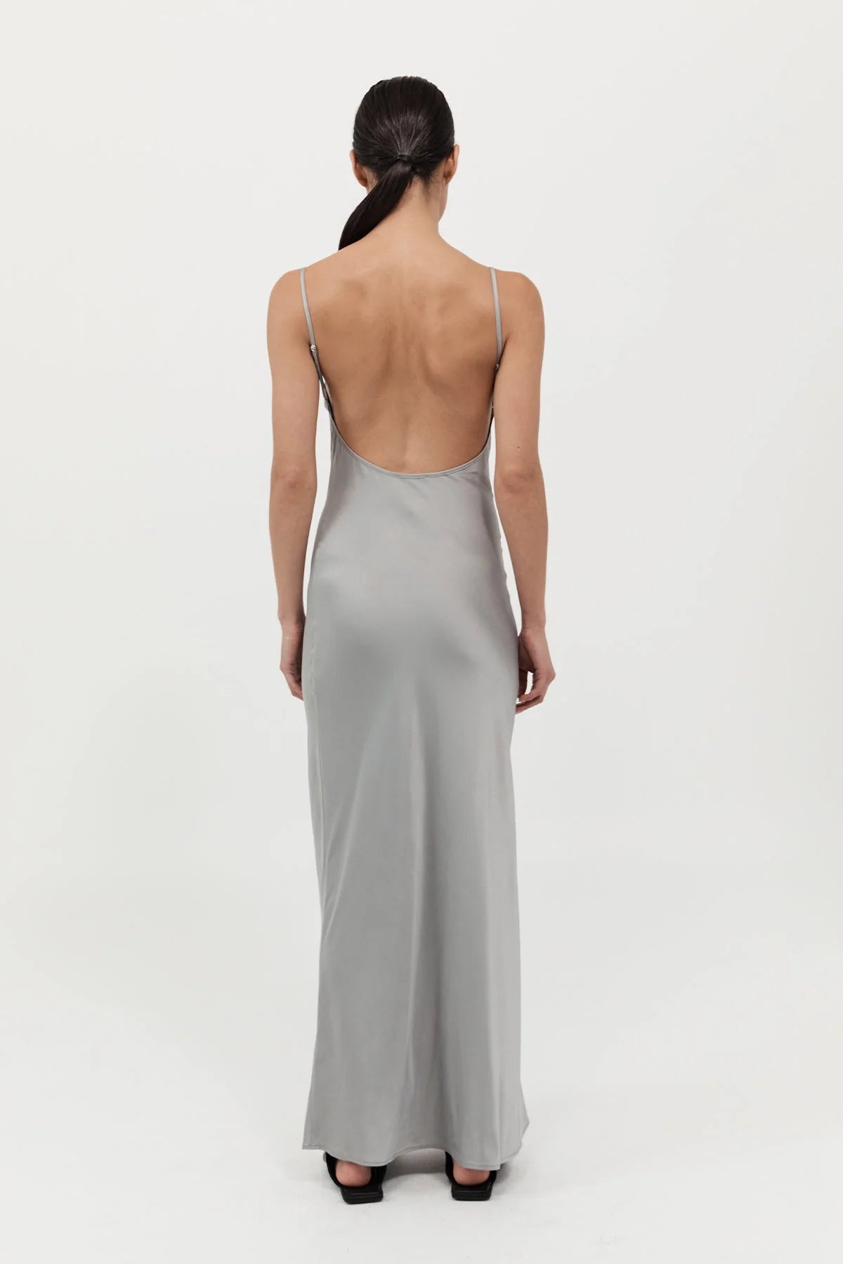 LOW BACK SLIP DRESS - SILVER