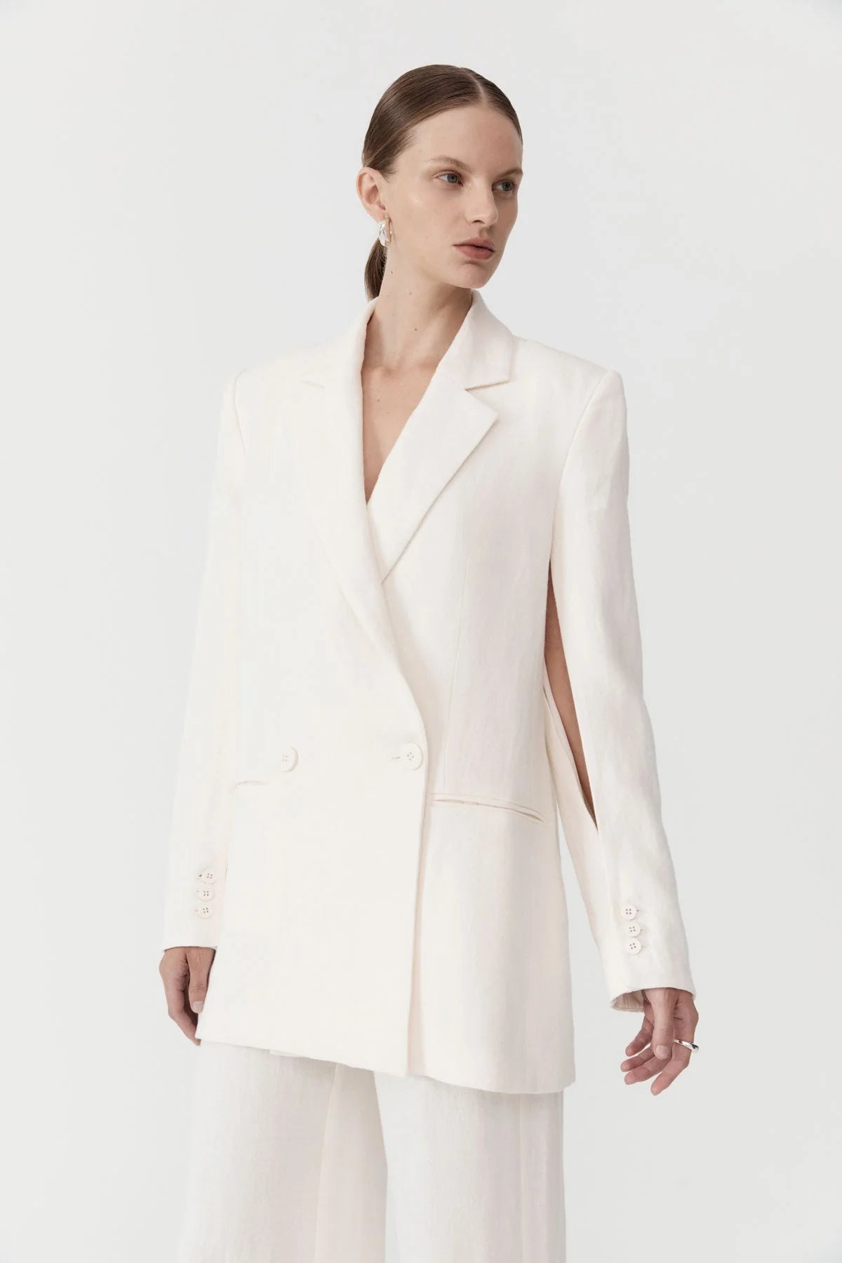 LINEN SPLIT SLEEVE BLAZER - IVORY