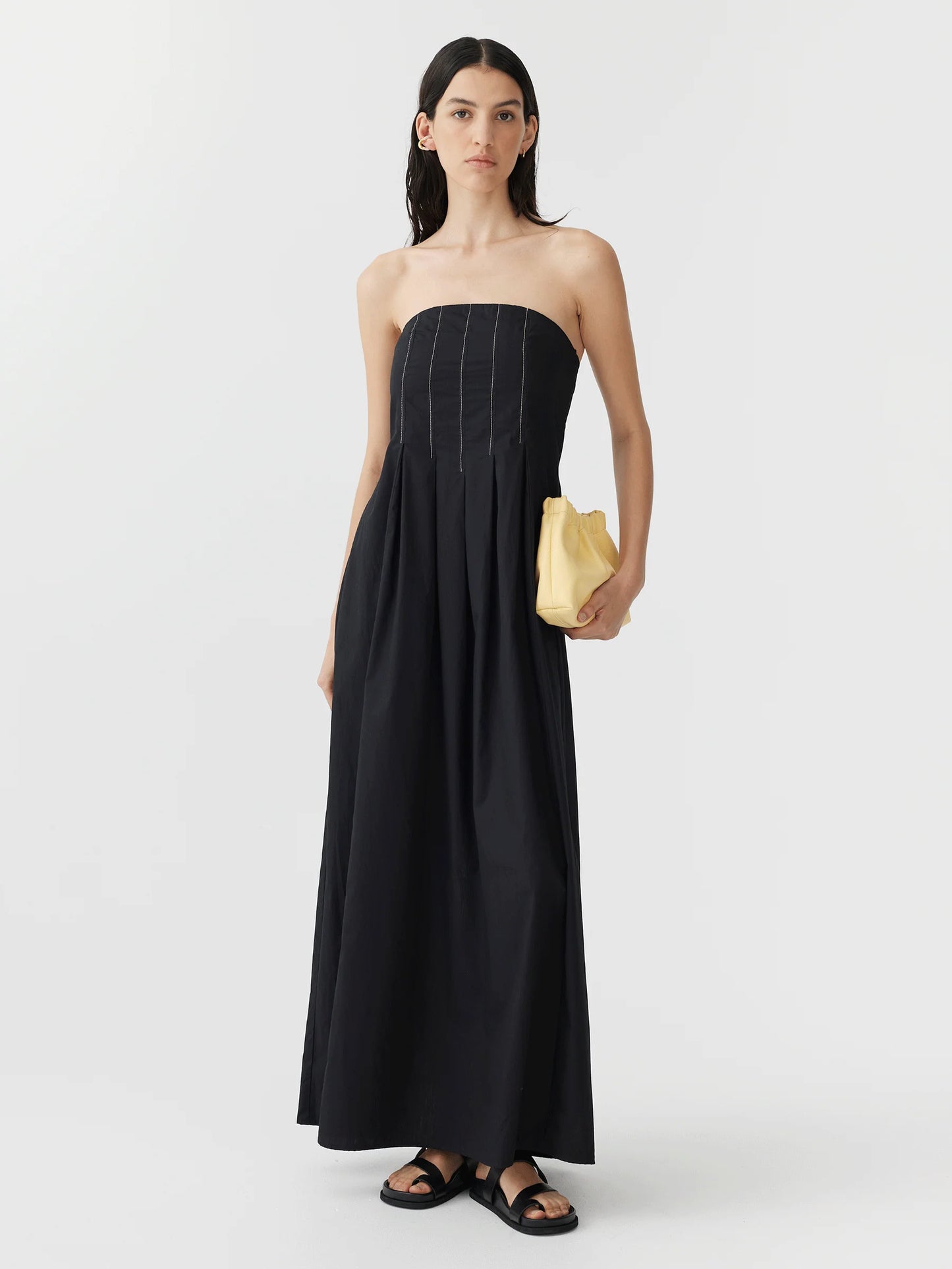 POPLIN STRAPLESS DRESS - BLACK