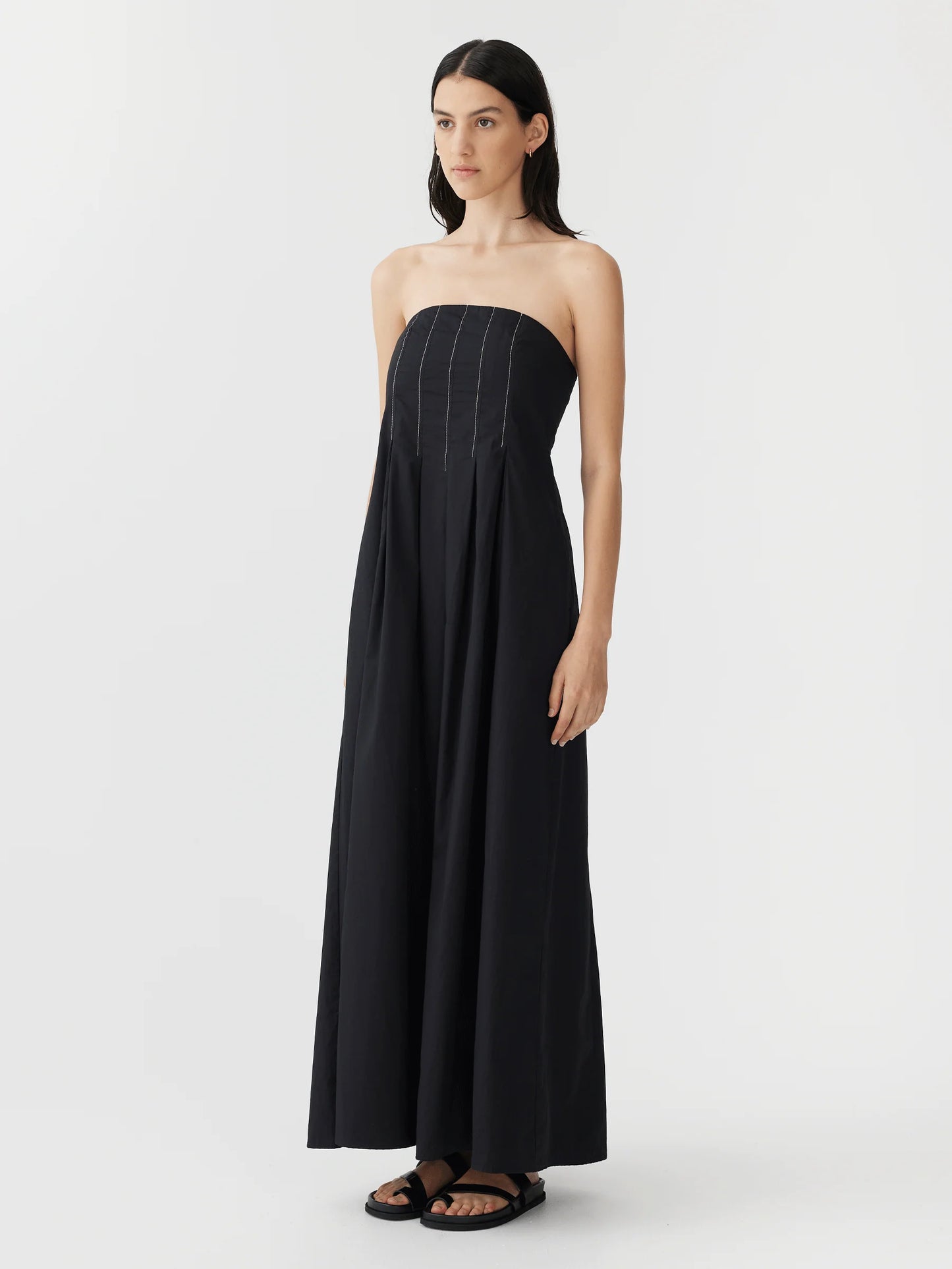 POPLIN STRAPLESS DRESS - BLACK