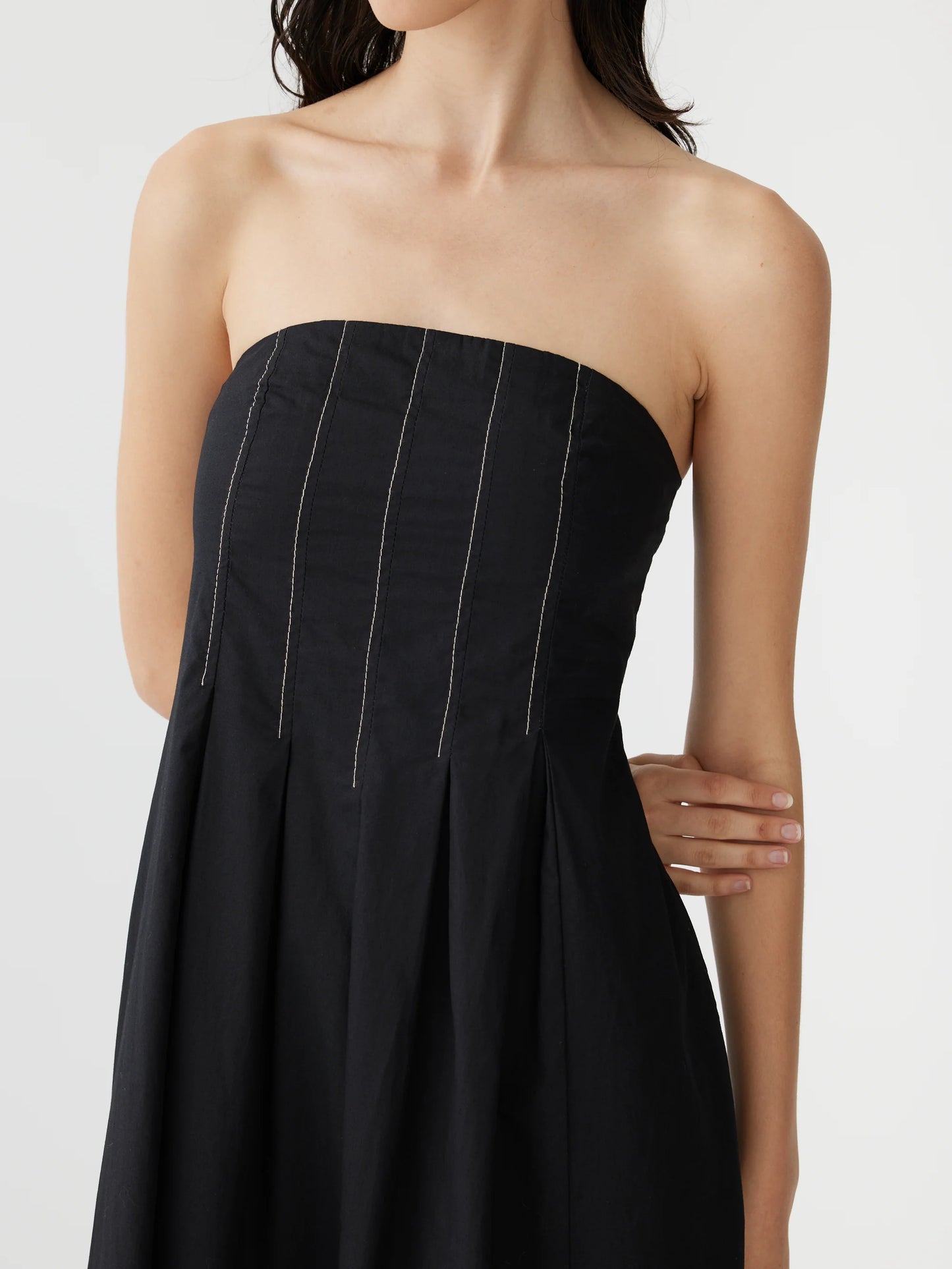 POPLIN STRAPLESS DRESS - BLACK