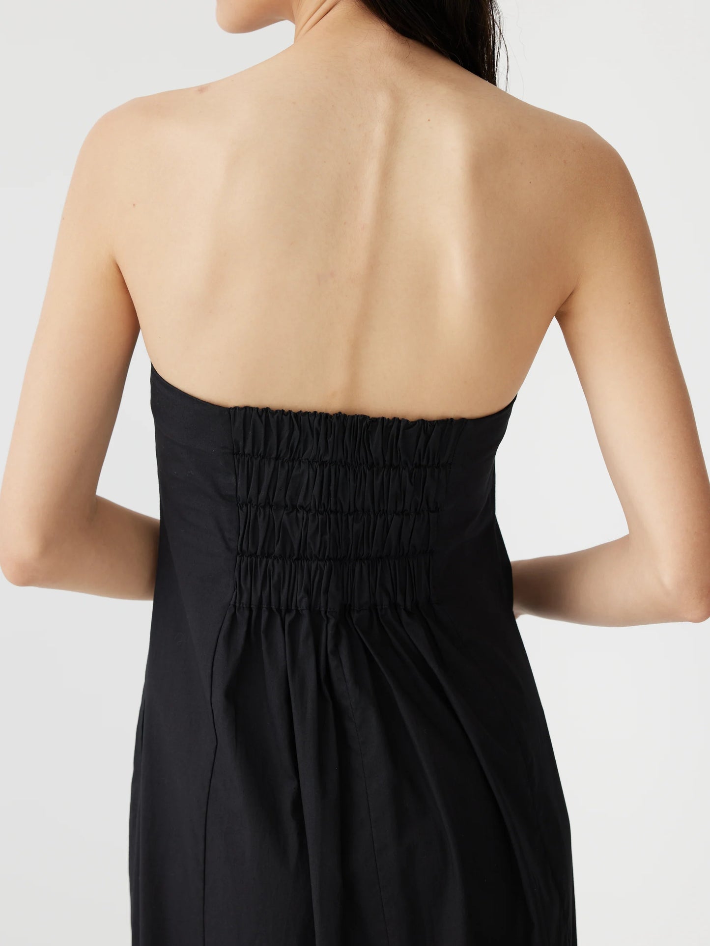 POPLIN STRAPLESS DRESS - BLACK