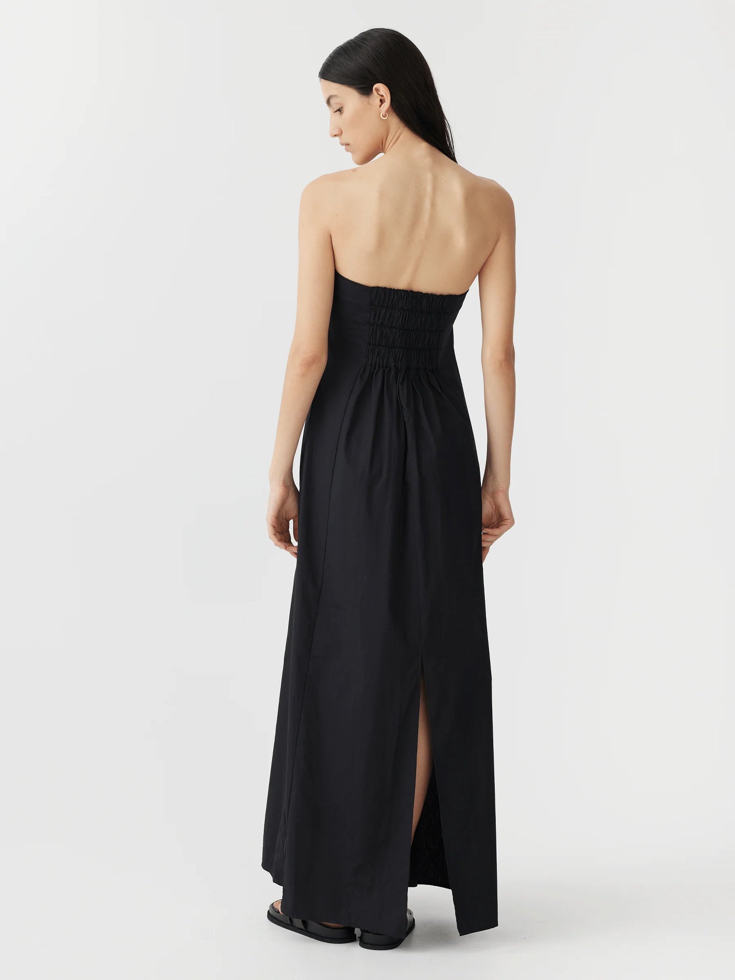 POPLIN STRAPLESS DRESS - BLACK