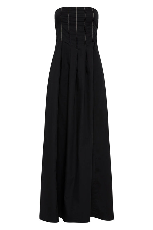 POPLIN STRAPLESS DRESS - BLACK