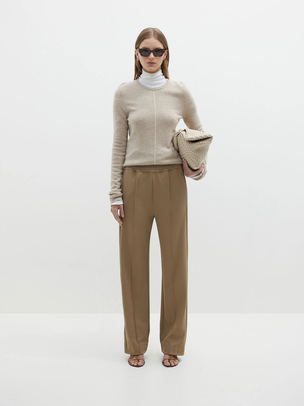 TWILL STRIPE DETAIL PANT - TAN/WHITE