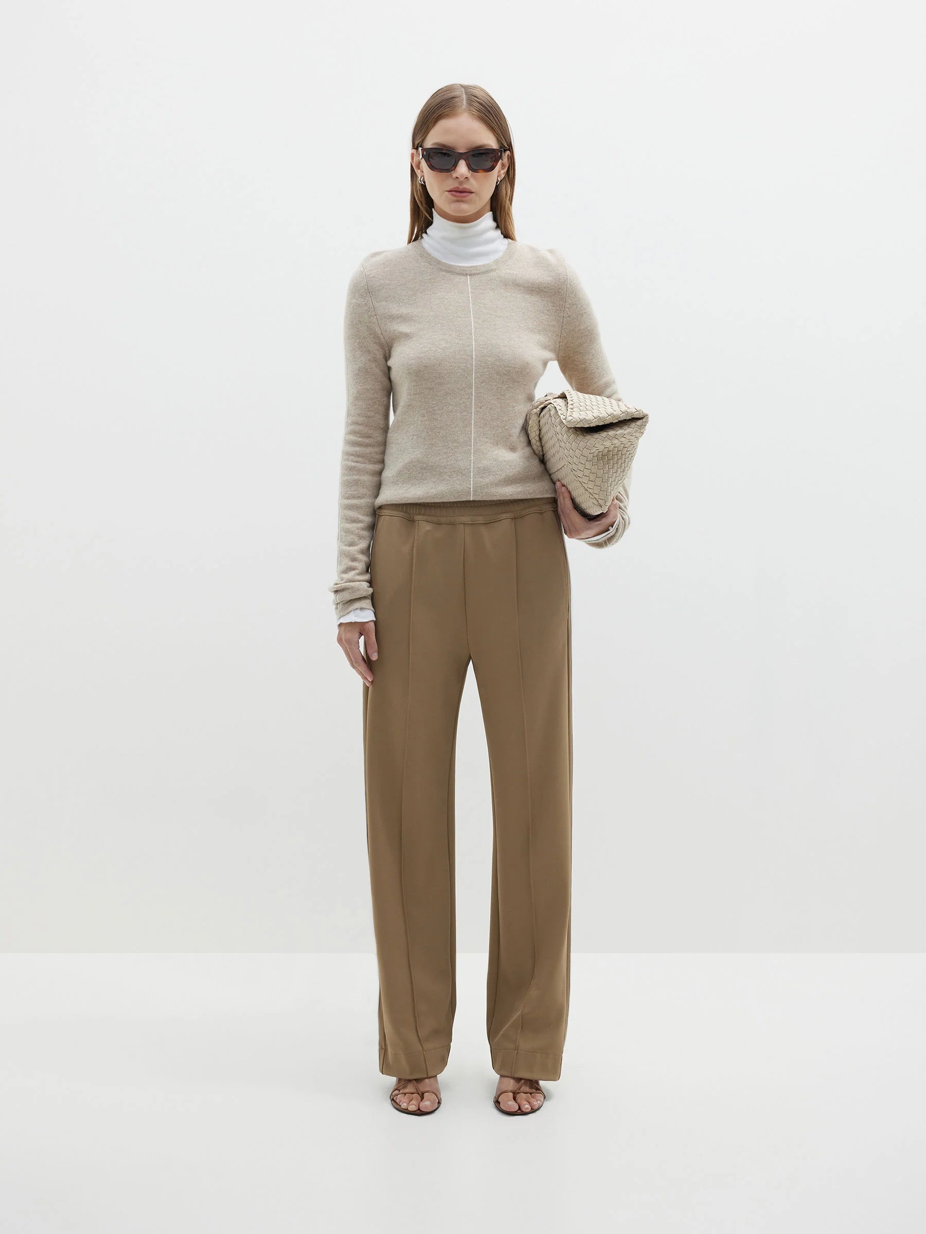 TWILL STRIPE DETAIL PANT - TAN/WHITE