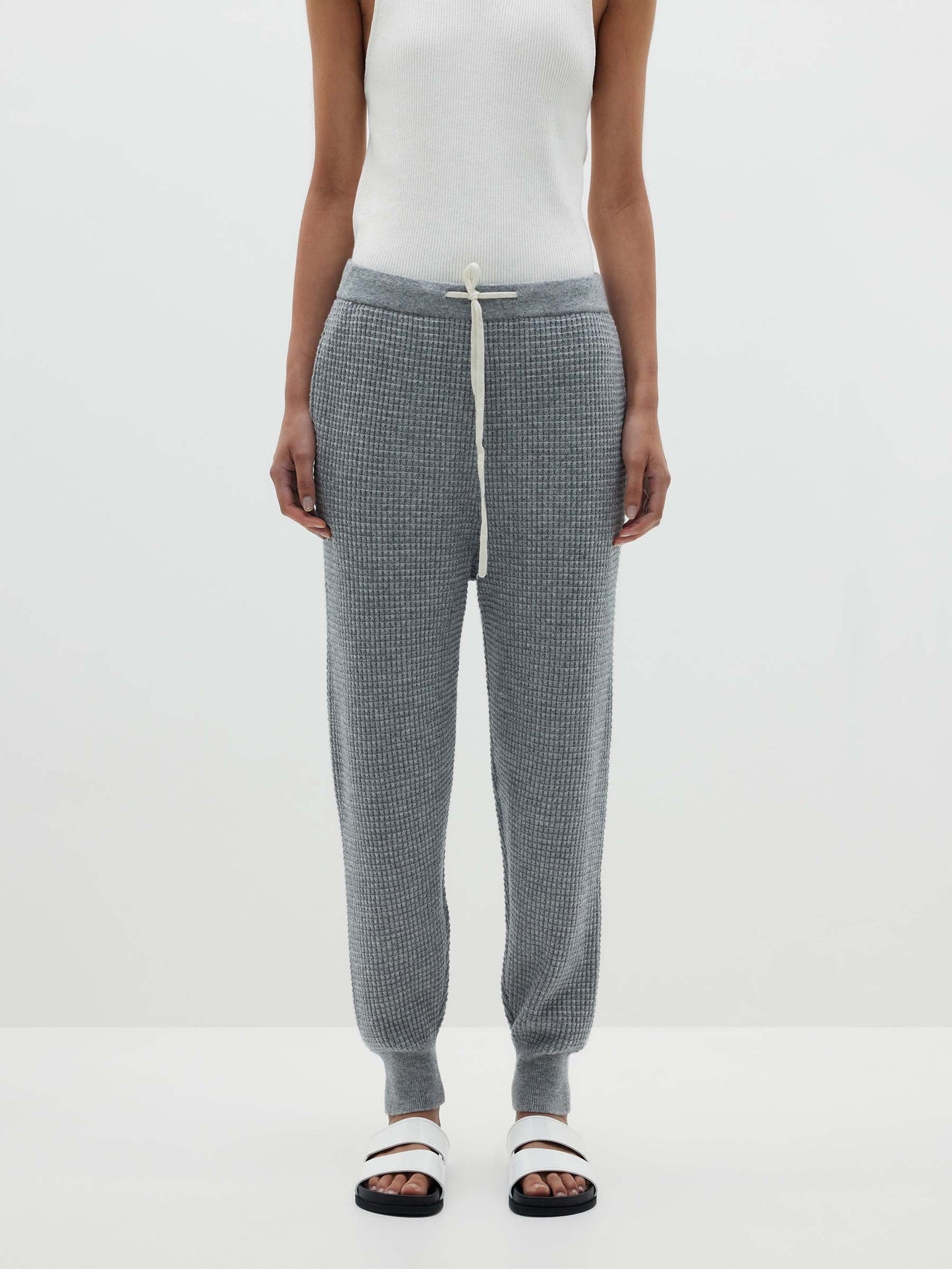 WAFFLE MARINO CASHMERE KNIT PANT - GREY MARLE