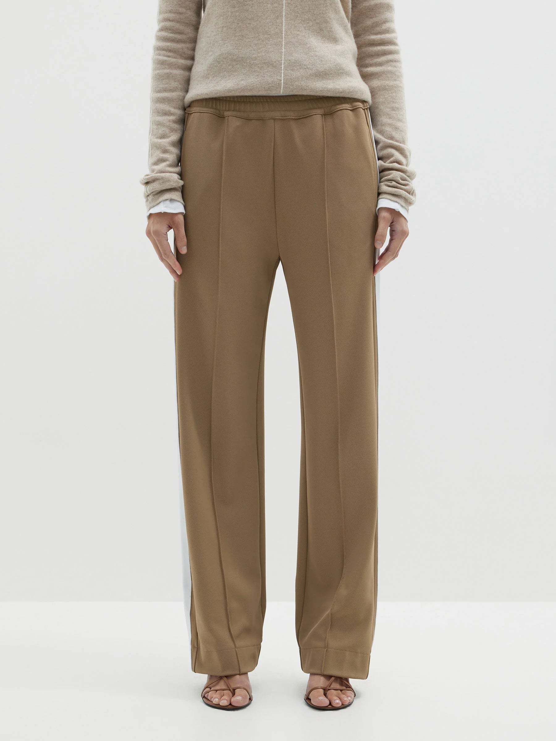 TWILL STRIPE DETAIL PANT - TAN/WHITE