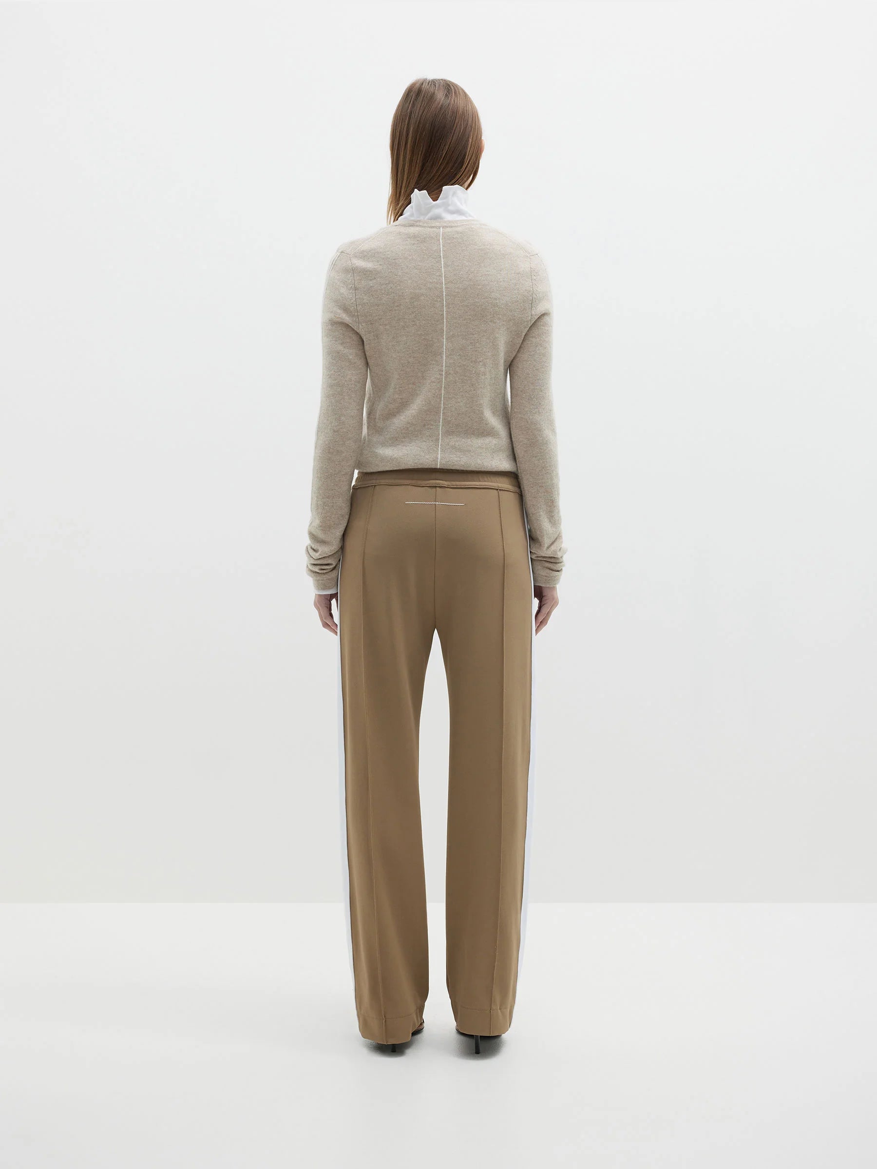 TWILL STRIPE DETAIL PANT - TAN/WHITE