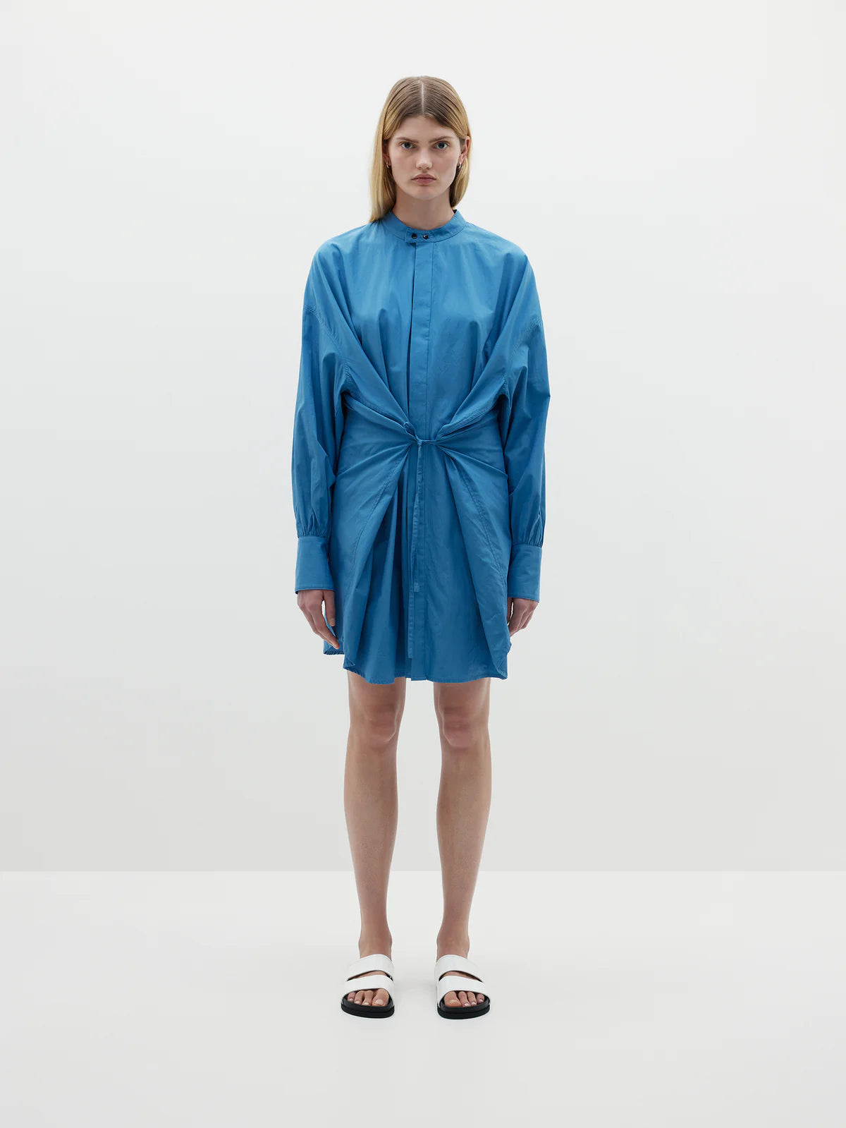 OPEN NECK SHIRT DRESS - RIVER BLUE