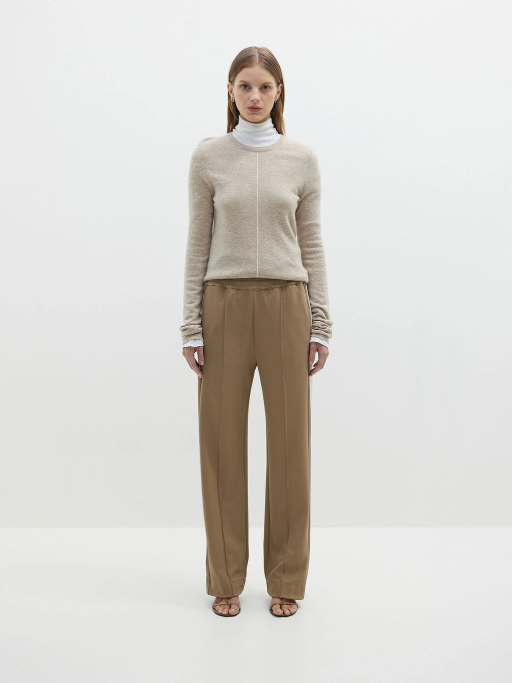 TWILL STRIPE DETAIL PANT - TAN/WHITE