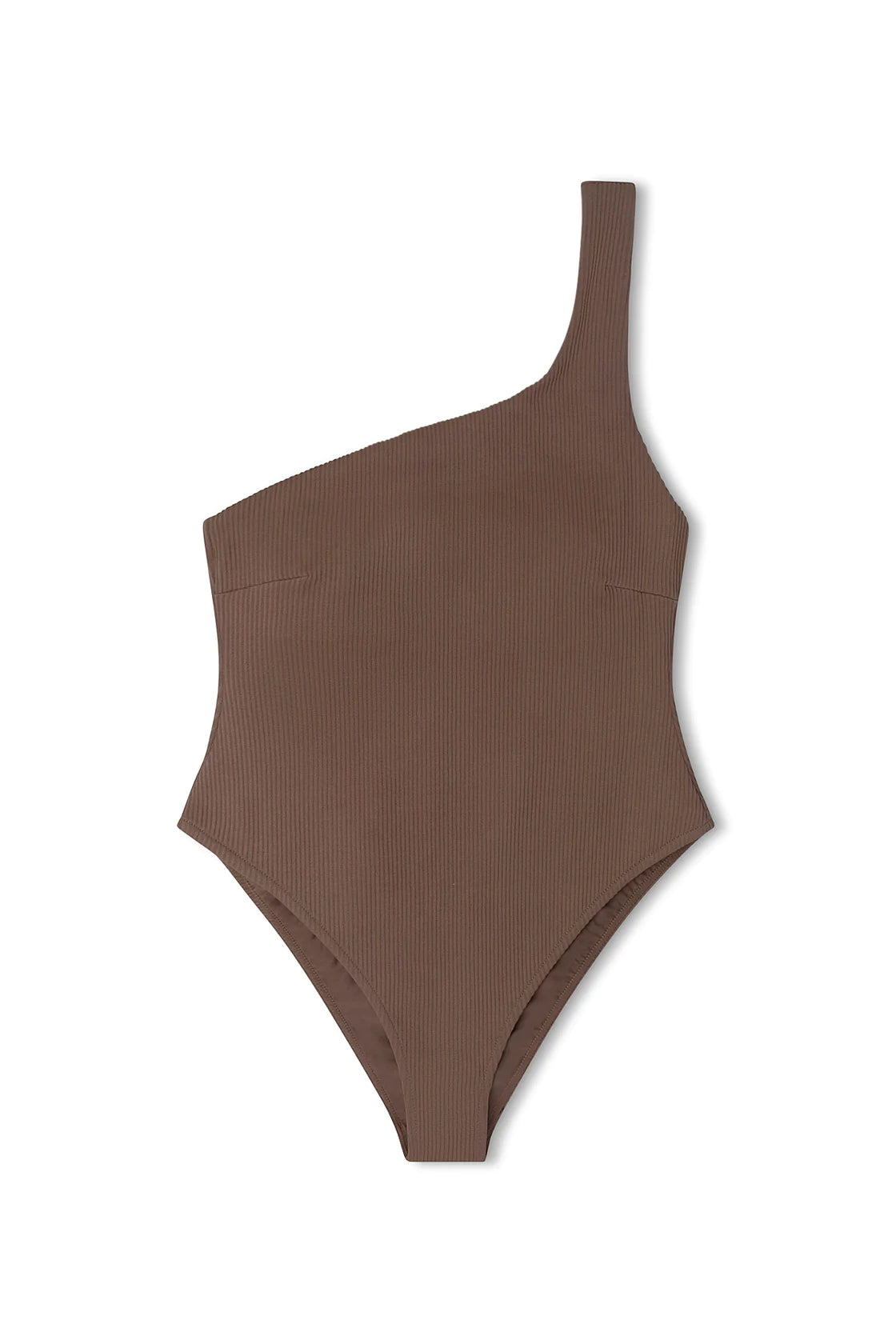 RIB ONE SHOULDER ONE PIECE - CHOCOLATE