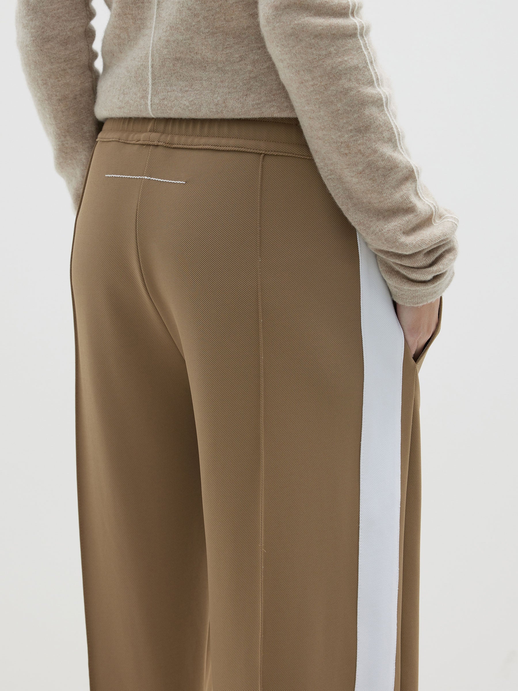 TWILL STRIPE DETAIL PANT - TAN/WHITE