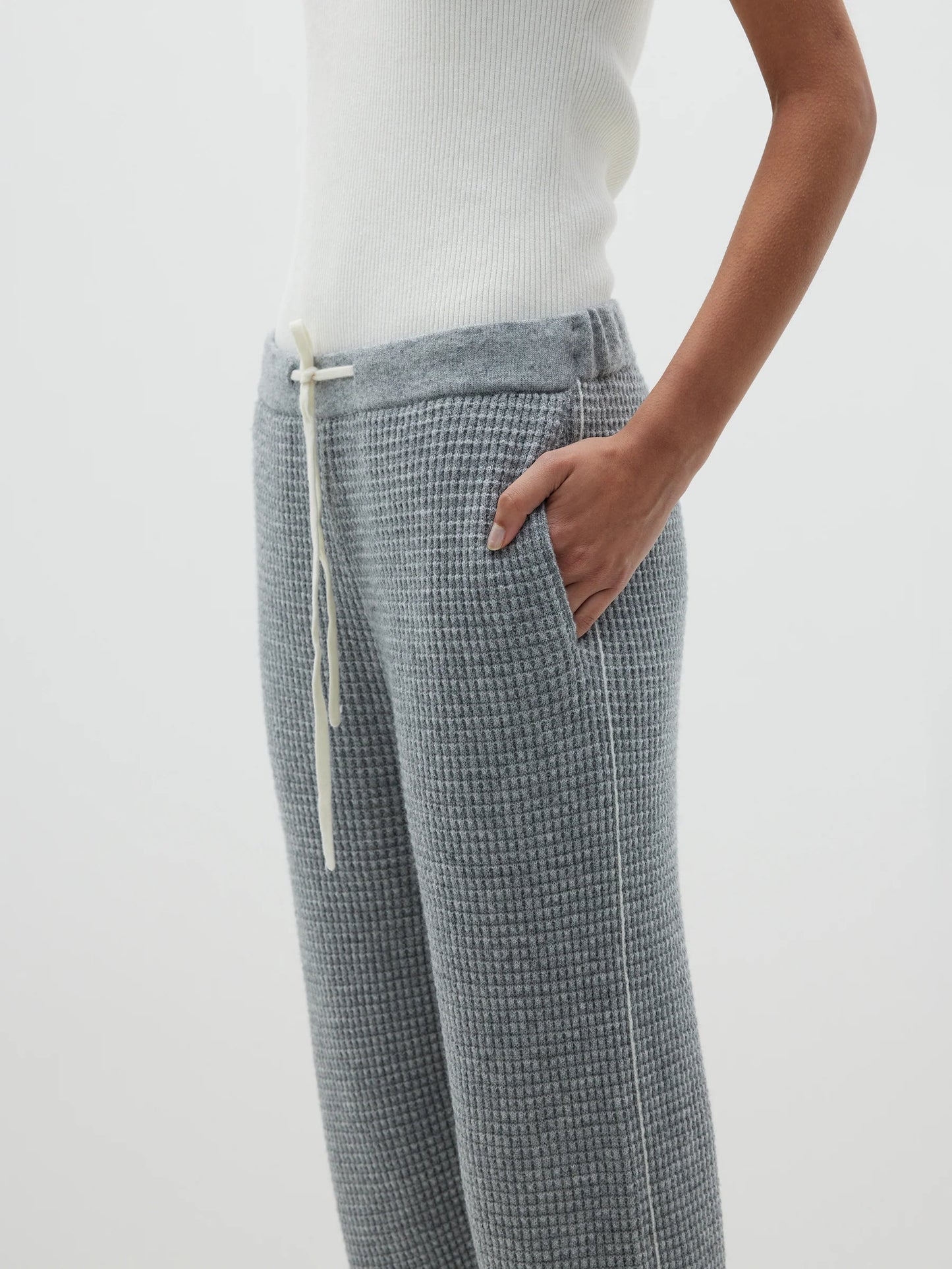 WAFFLE MARINO CASHMERE KNIT PANT - GREY MARLE