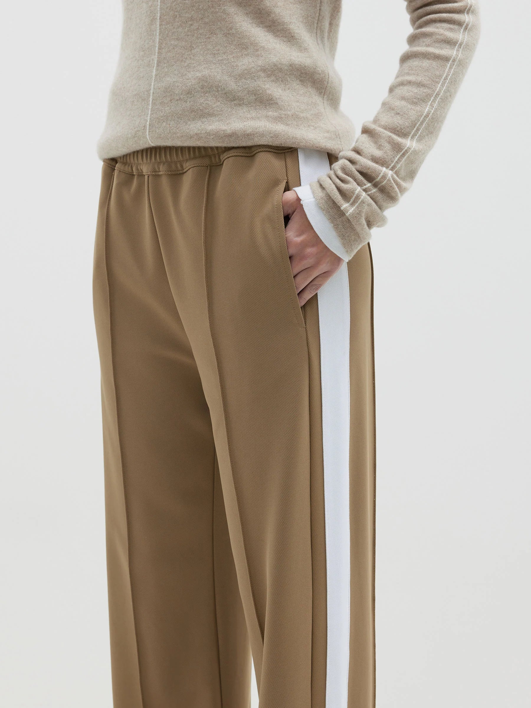 TWILL STRIPE DETAIL PANT - TAN/WHITE