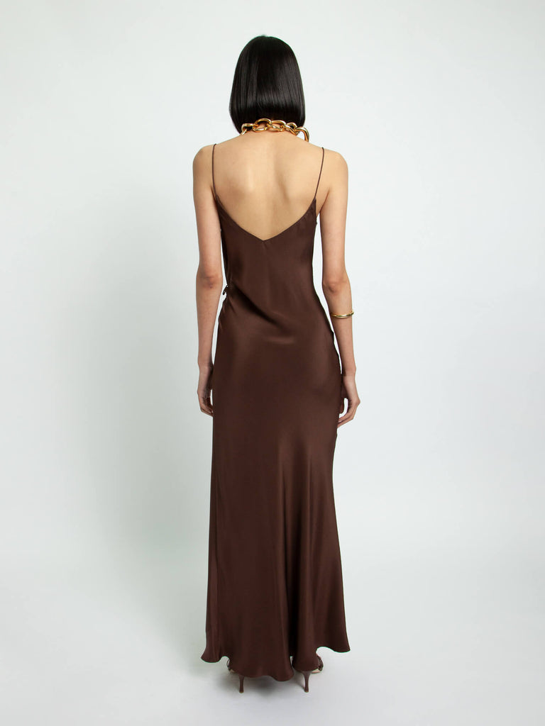 RUCHED CAMI DRESS - CHOCOLATE