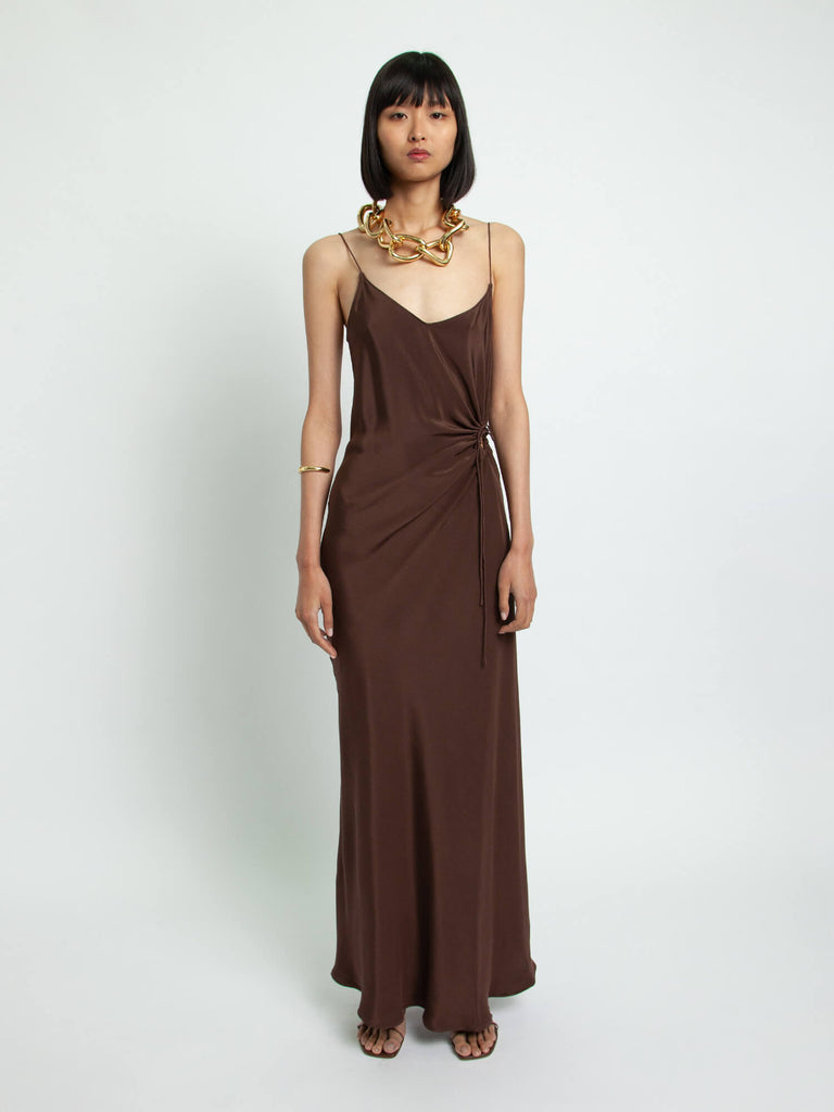 RUCHED CAMI DRESS - CHOCOLATE