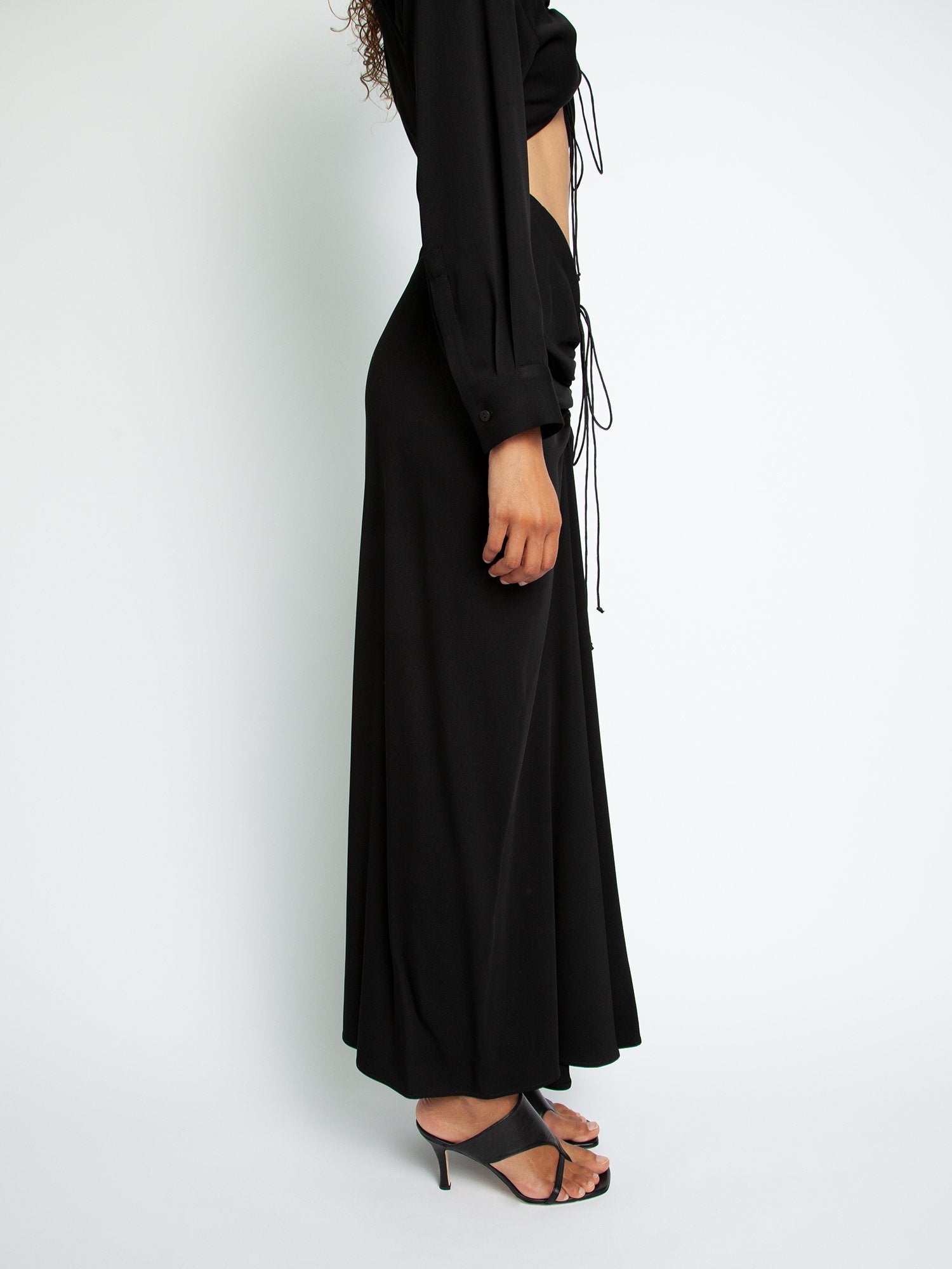 RUCHED DISCONNECT SHIRT DRESS - BLACK
