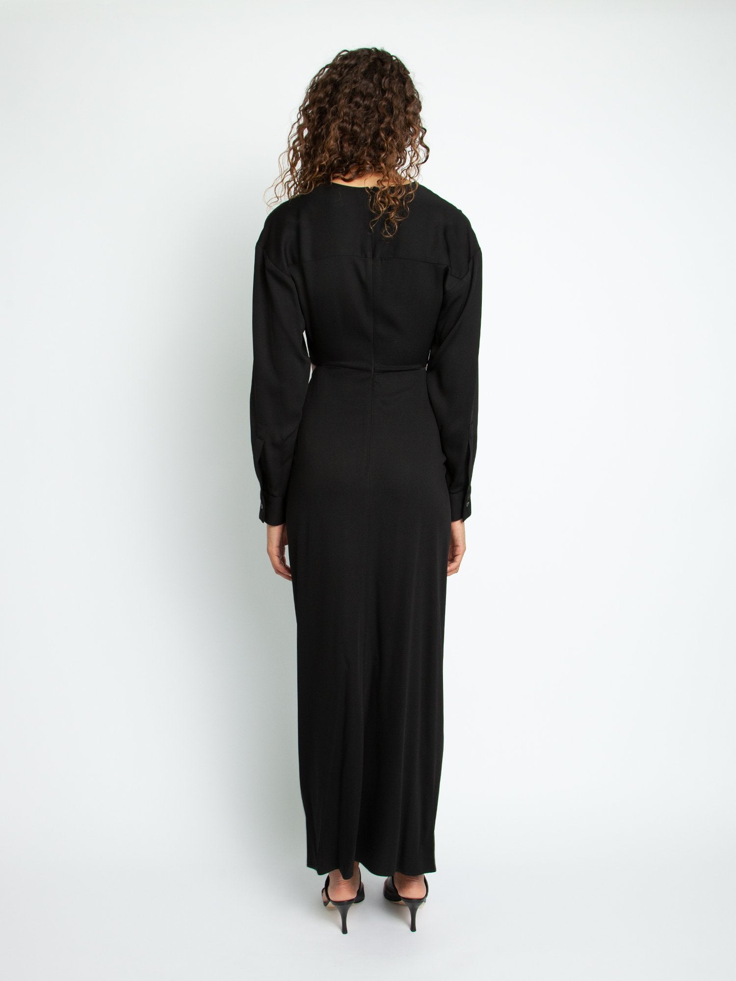 RUCHED DISCONNECT SHIRT DRESS - BLACK