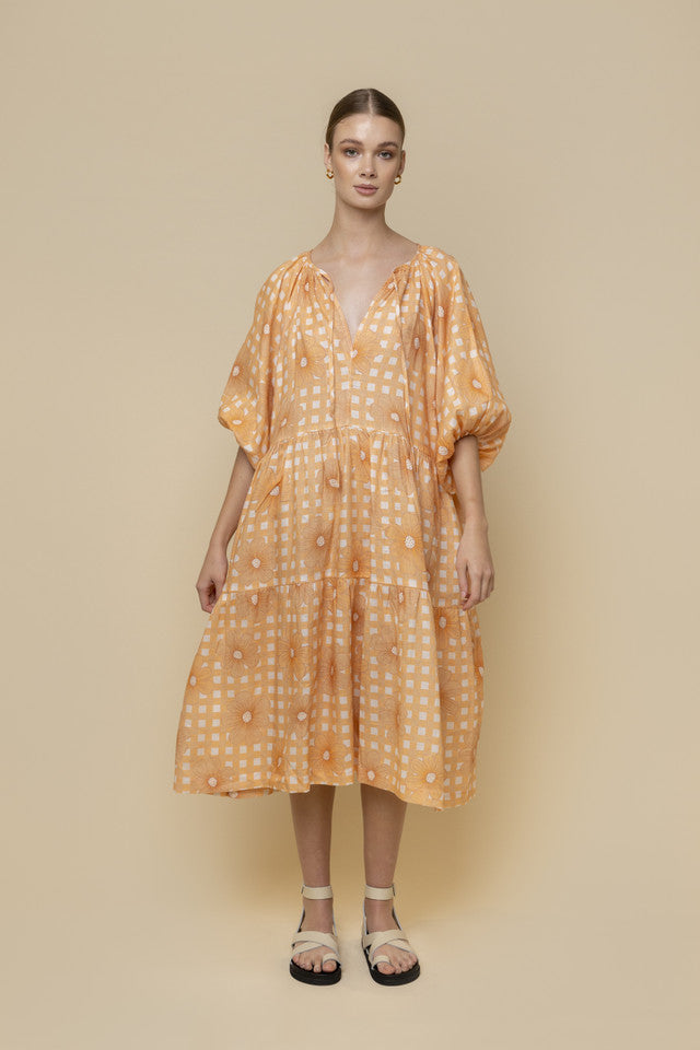 TILLY MIDI DRESS - APRICOT GINGHAM