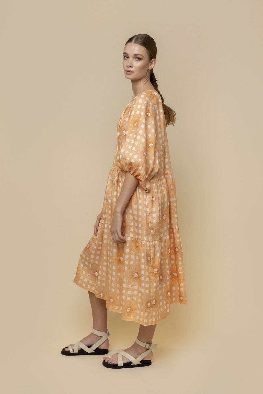 TILLY MIDI DRESS - APRICOT GINGHAM