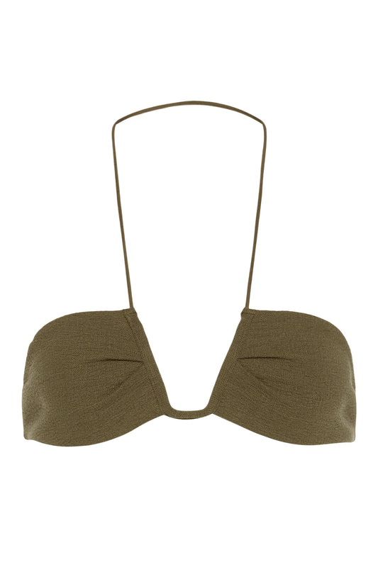 NEAL HALTER TOP - OLIVE BOUCLE