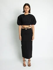 CROPPED TIE TEE - BLACK