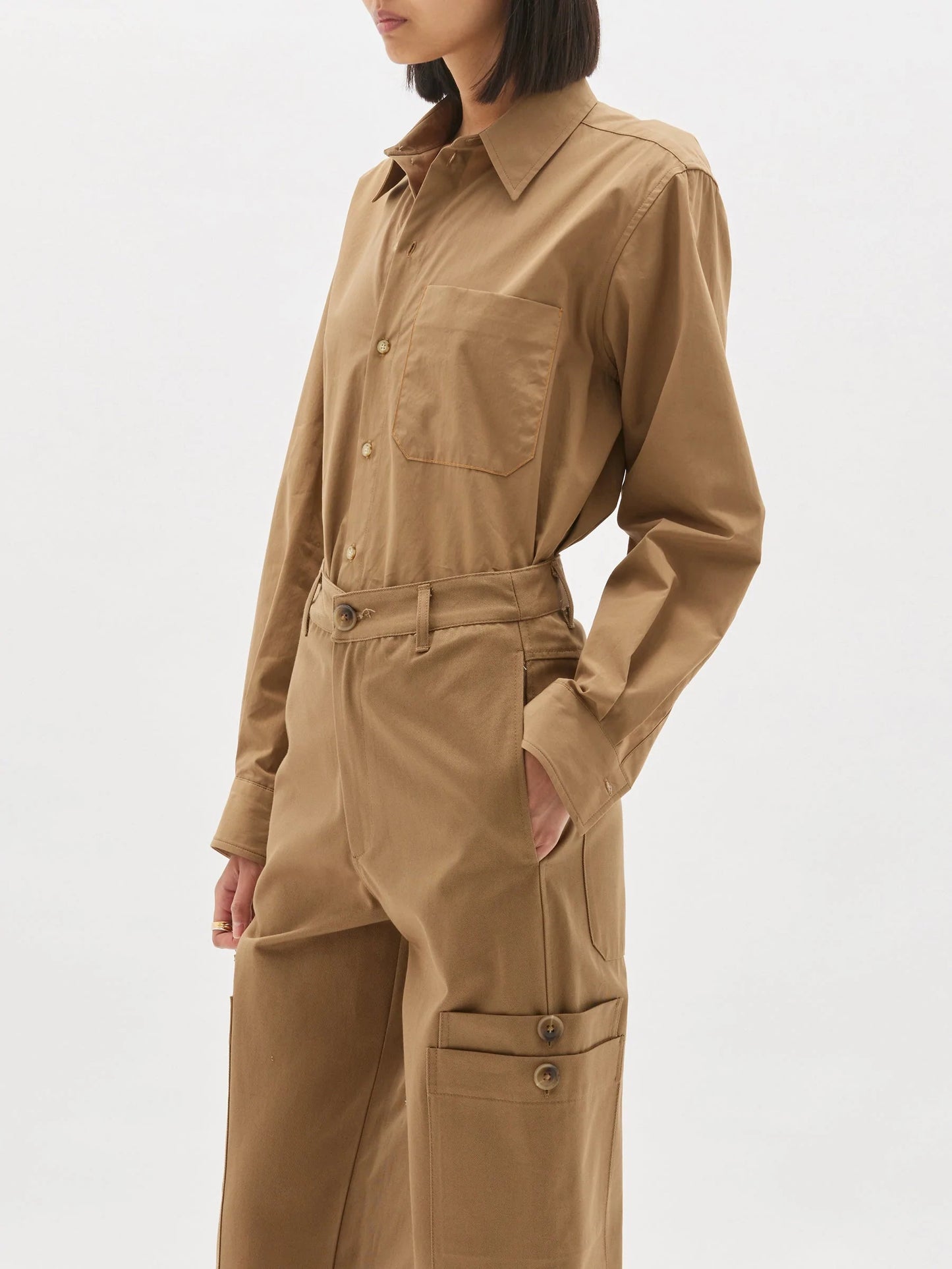 CONTRAST DETAIL DINNER SHIRT - DARK TAN