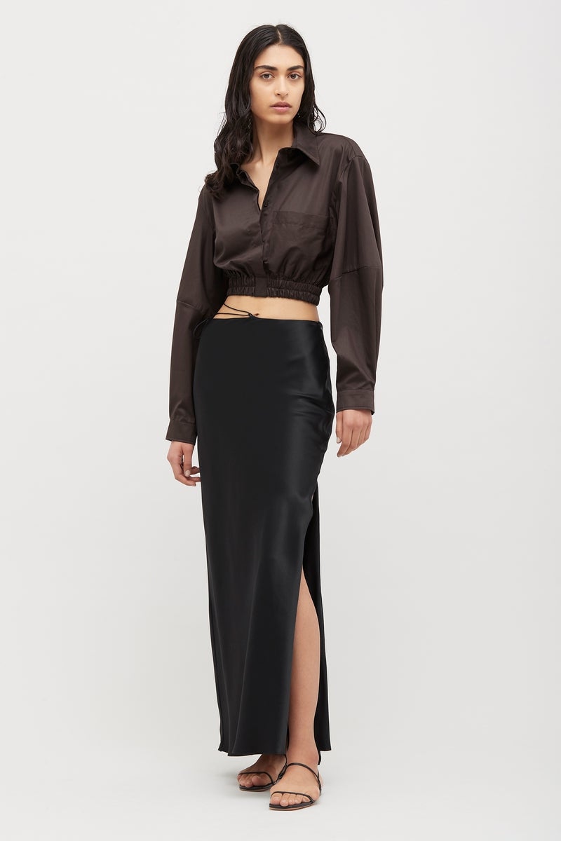 INSERT BIAS SILK SKIRT - BLACK